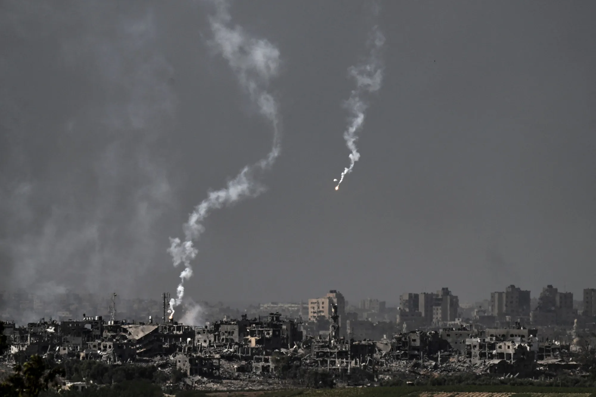 Flares dropped by Israeli forces above&nbsp;Gaza&nbsp;on Oct. 30.