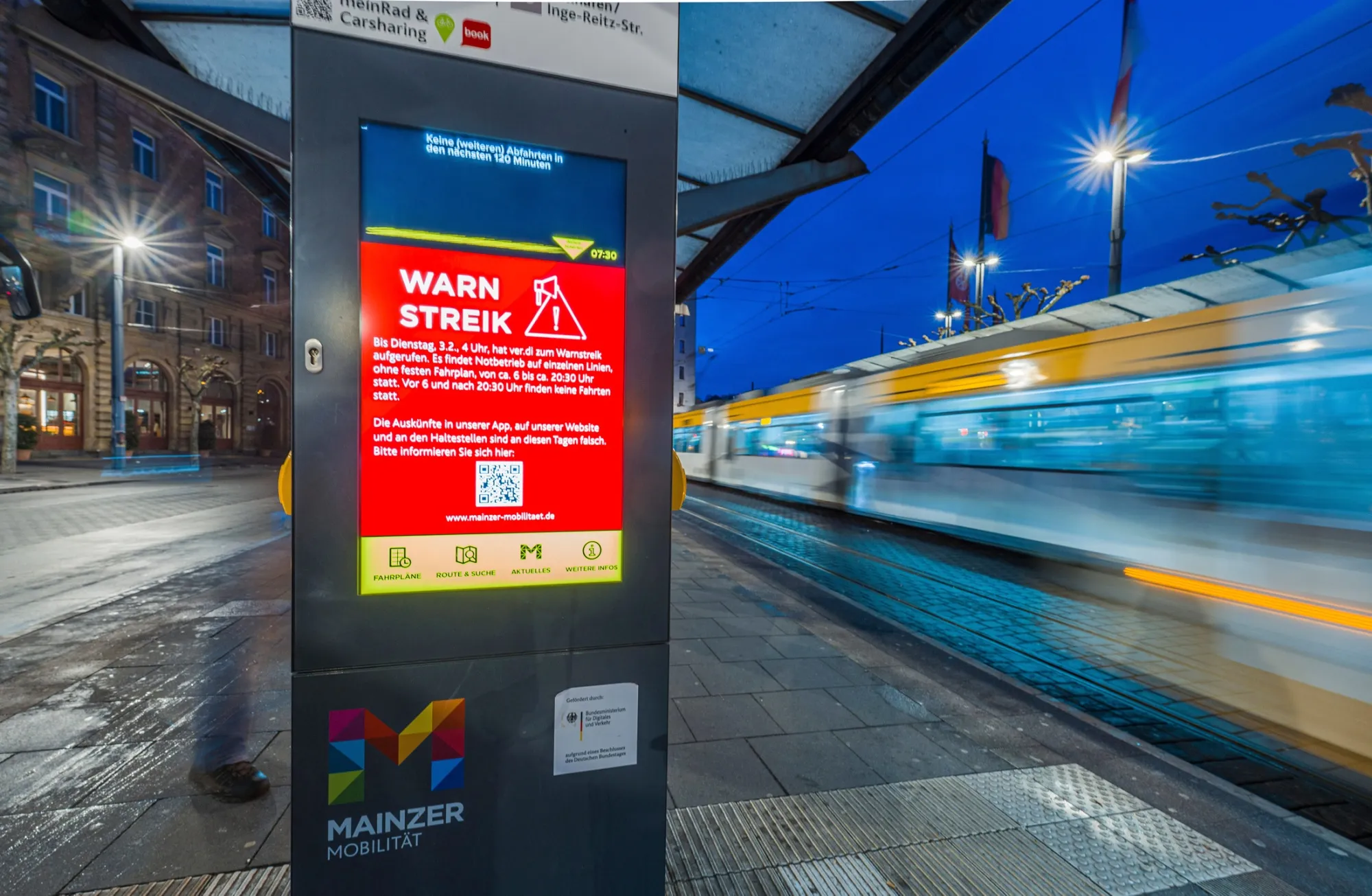 Strike information in Mainz, Germany, on Feb. 2.