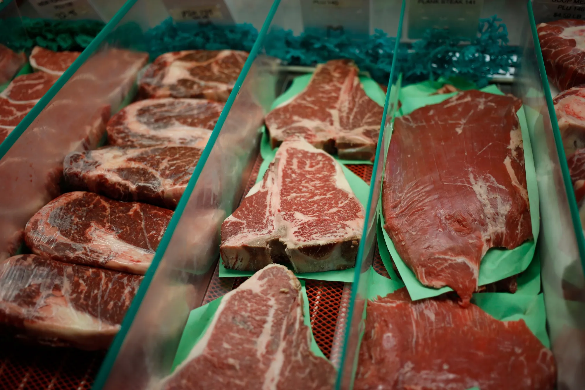 Steaks for sale at a butcher shop in Louisville, Kentucky.