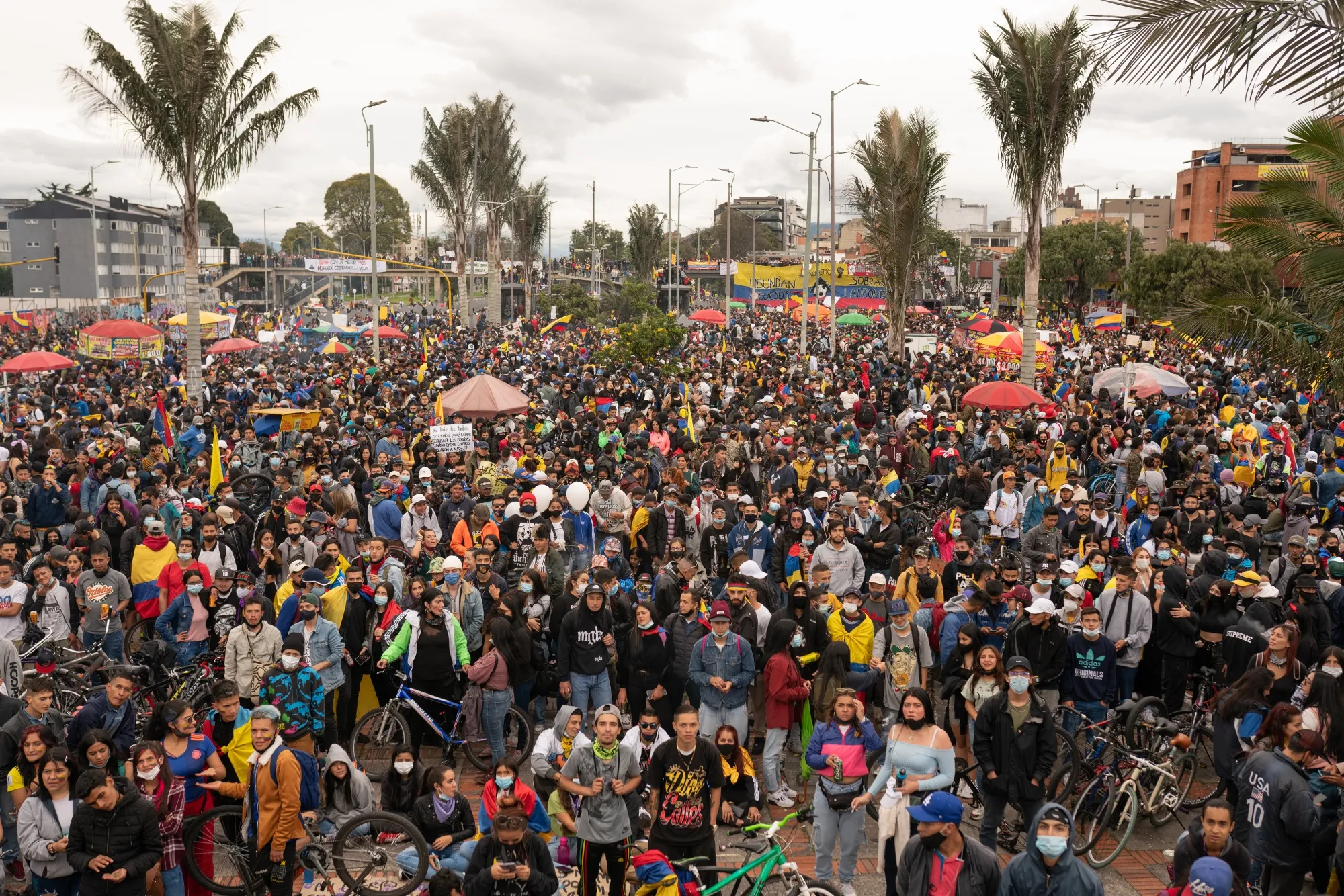 Demonstrators gather at Monument to the Heroes during protests in Bogota, Colombia, on&nbsp;May 15.&nbsp;