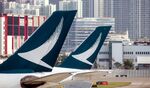 Tail fins of Cathay Pacific Airways.
