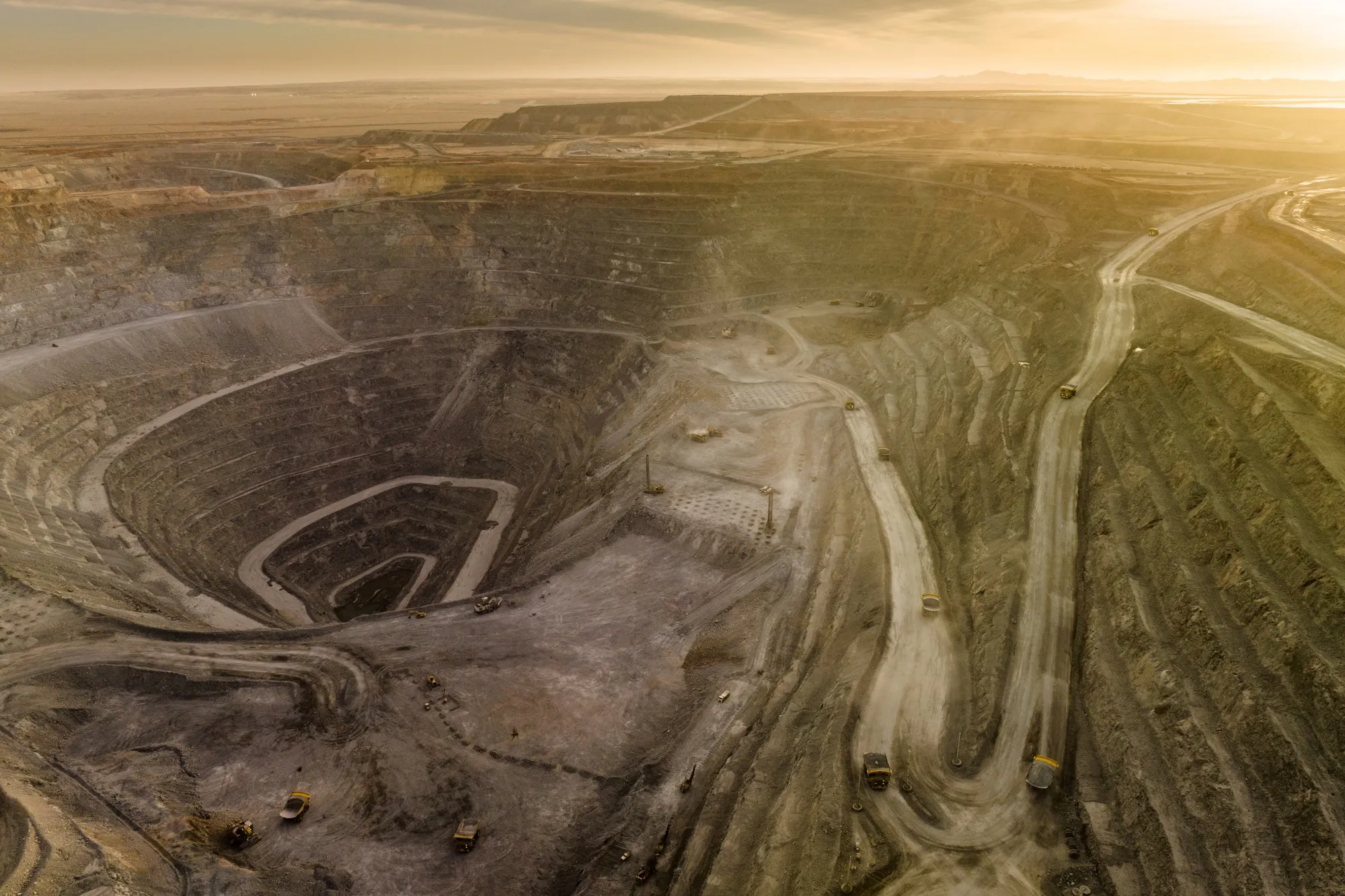 The open pit mine at the Oyu Tolgoi&nbsp;mine&nbsp;in Khanbogd, the South Gobi desert, Mongolia.