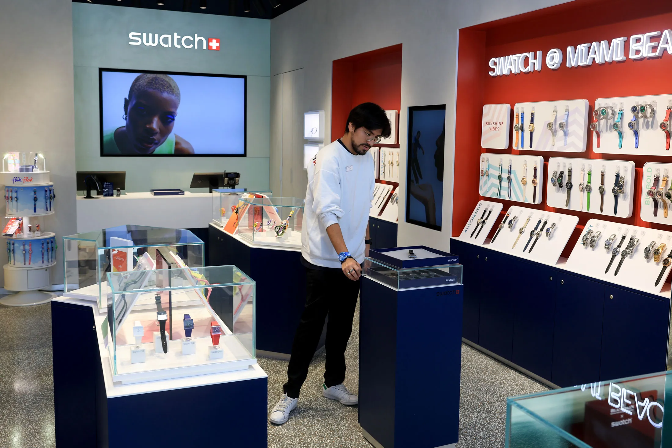 A Swatch watch store in Miami Beach, Florida. US.