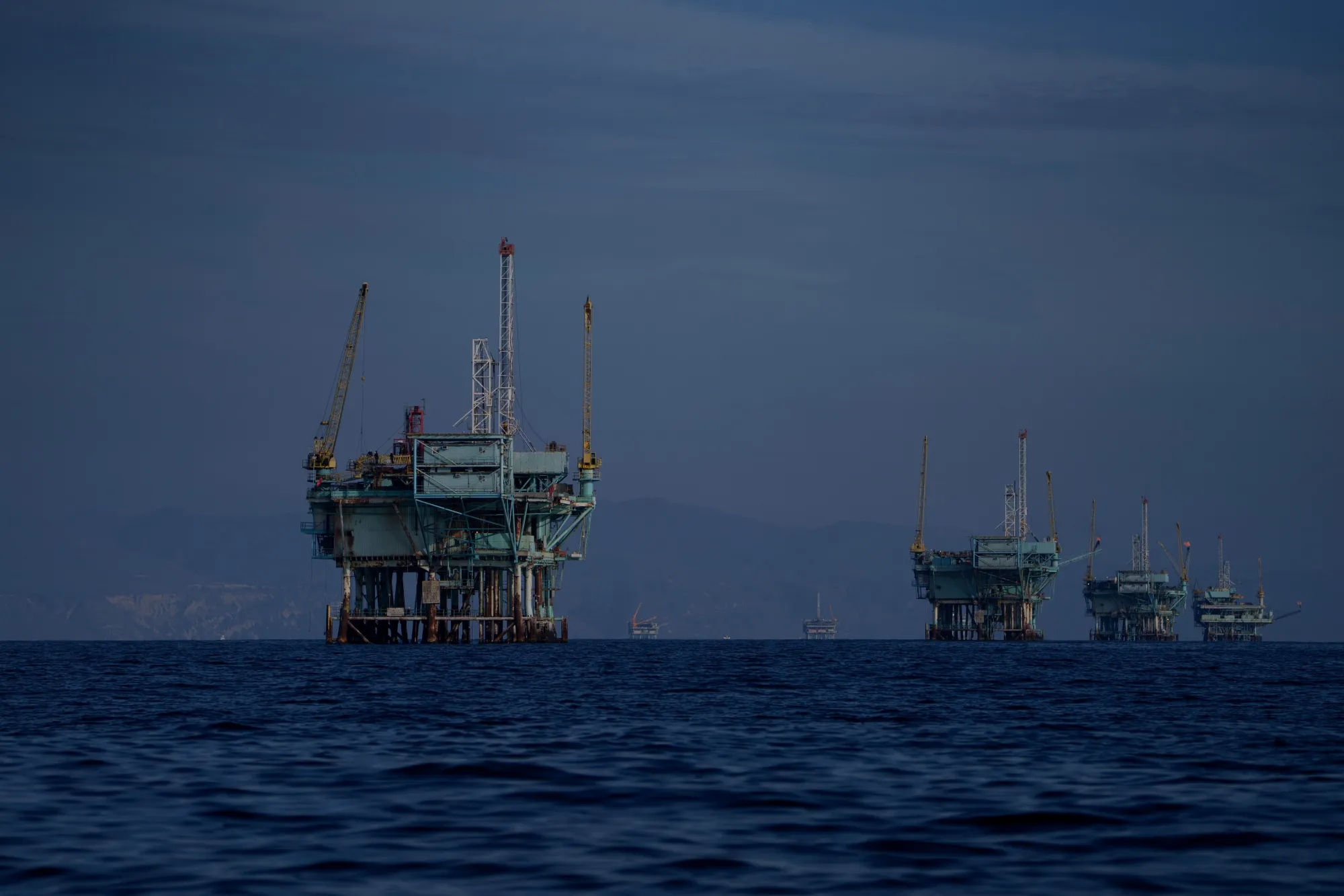 Oil platforms off the coast of Santa Barbara, California.