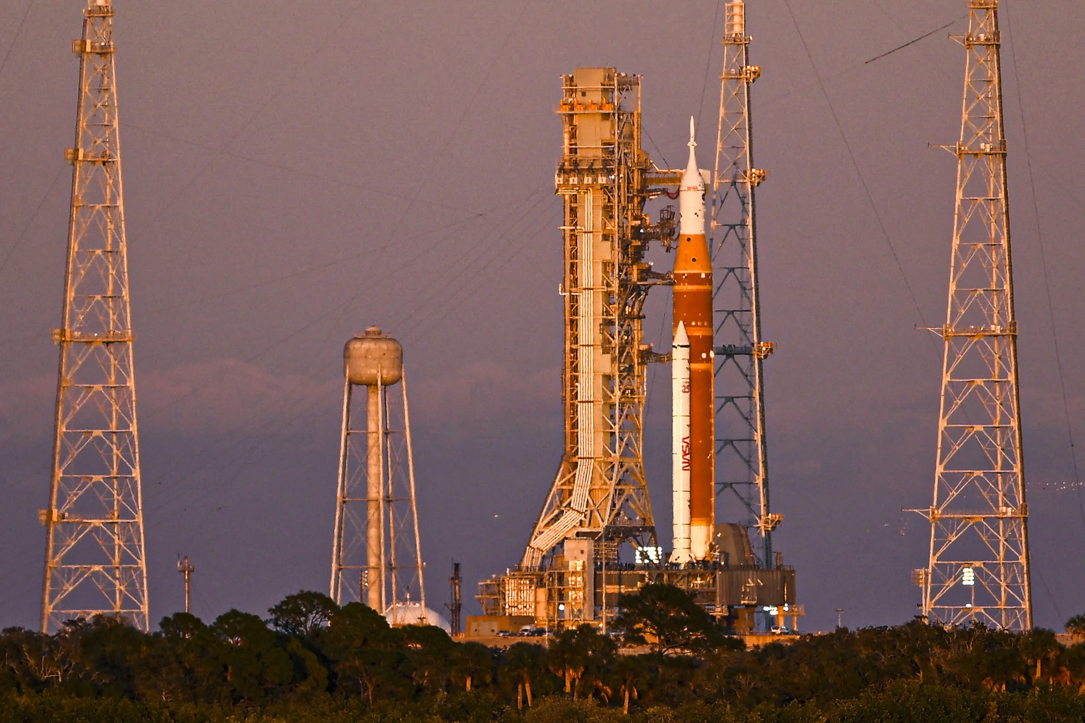The Space Launch System rocket and the Orion spacecraft at the Kennedy Space Center in Cape Canaveral, Florida, on Feb. 1. 