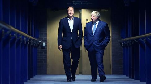 Prime Minister David Cameron, left, and Mayor of London and Parliamentary candidate Boris Johnson at the Conservative party conference on Sept. 29, 2014 in Birmingham, England.