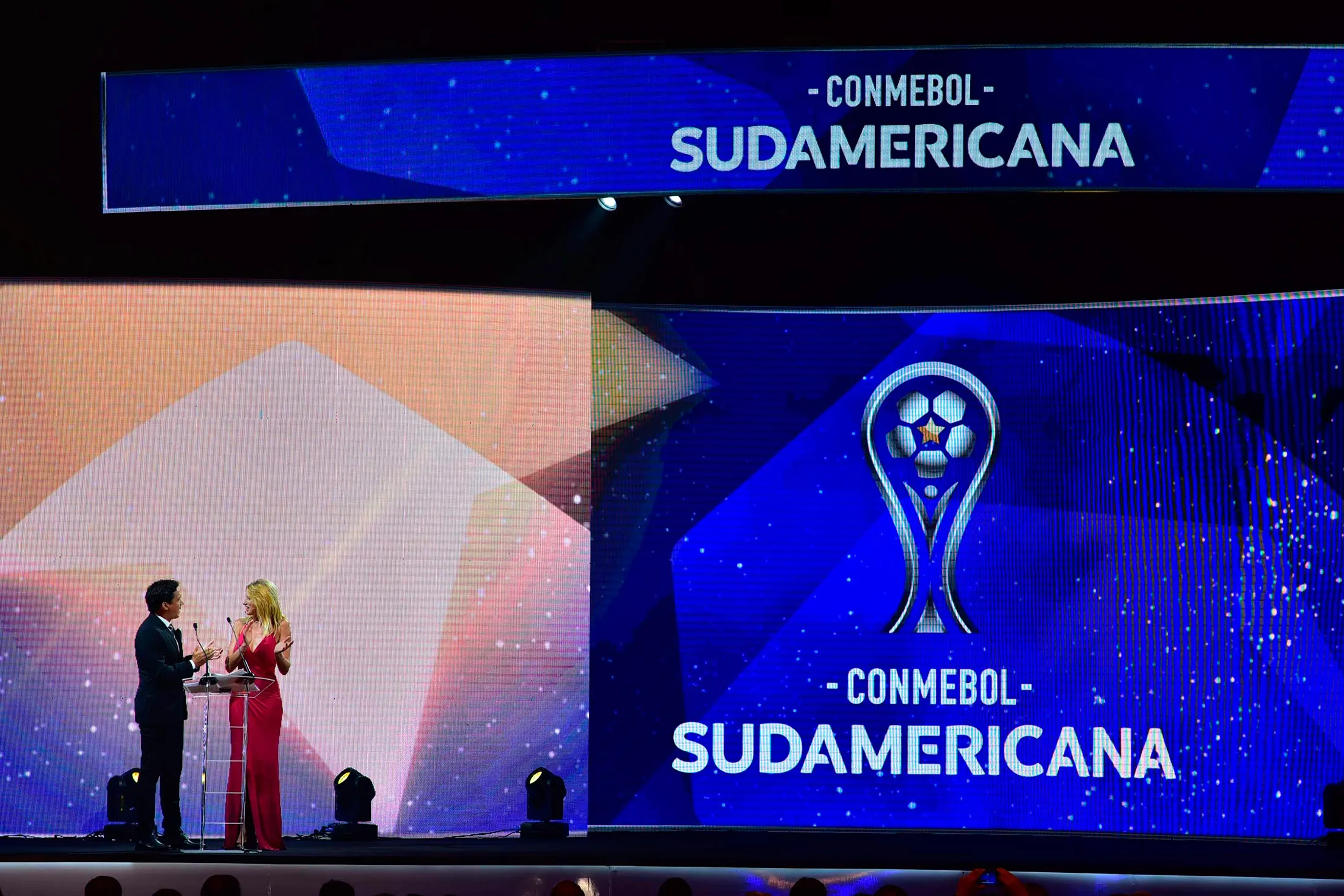 The new logo of the Copa Conmebol Sudamericana is unveiled during the Copa Conmebol Sudamericana 2017 Official Draw at Conmebol Convention Center on January 31, 2017 in Luque, Paraguay. (Photo by Fernando Calistro/LatinContent/Getty Images)
