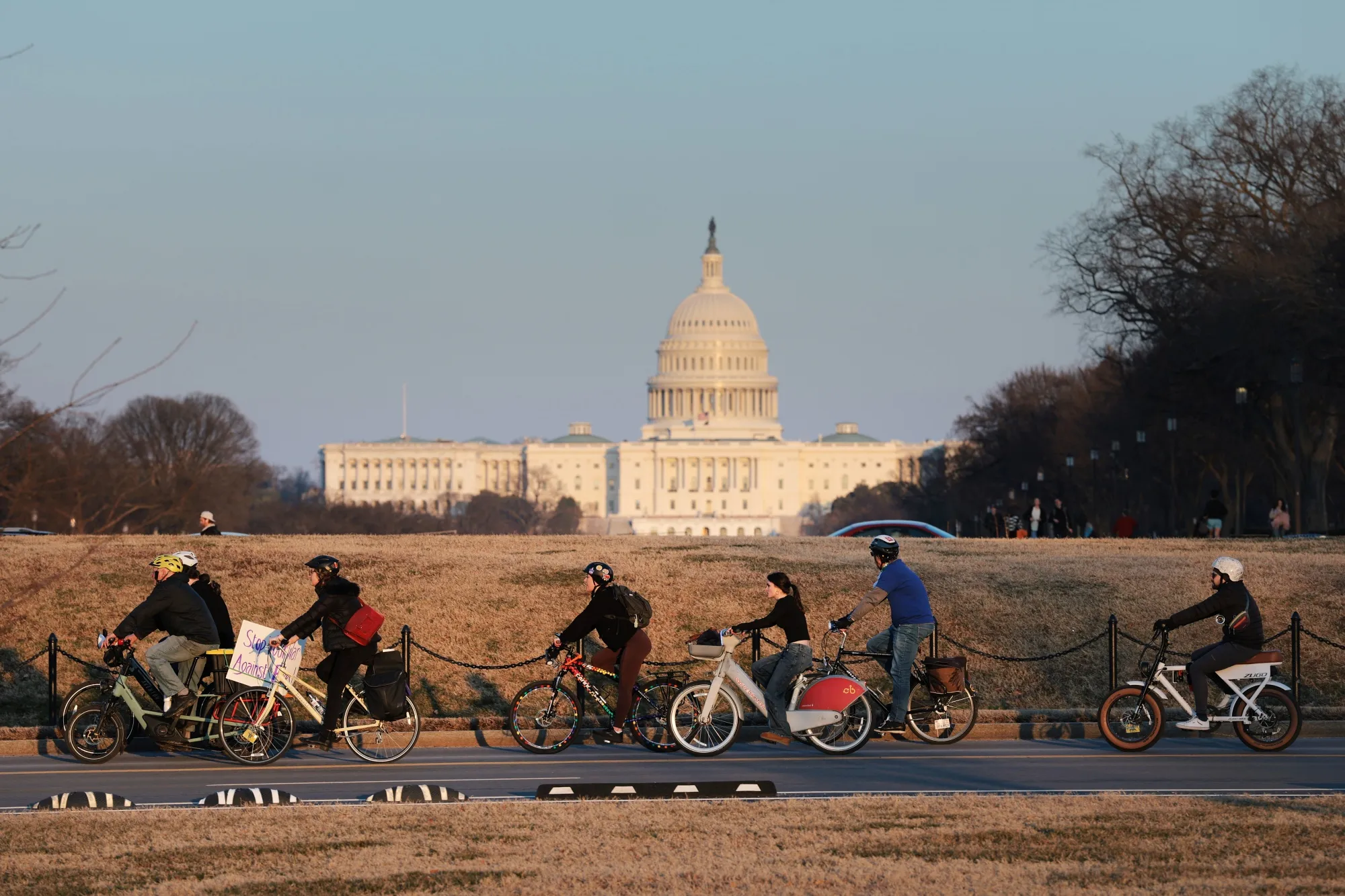 A ride organized by Washington Area Bicycle Association protests a federal proposal to remove a protected bike lane near the National Mall in DC.&nbsp;