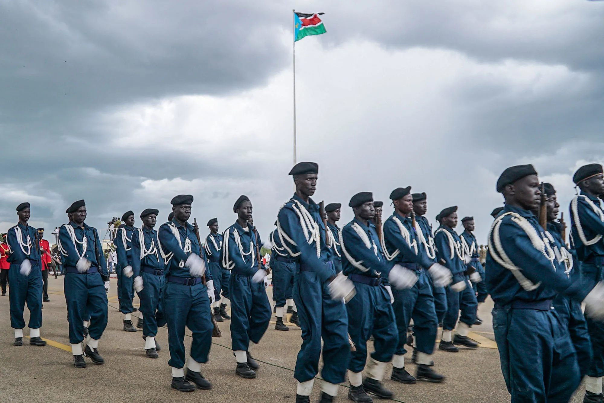 Officers march during their graduation ceremony in Juba on Aug. 30.