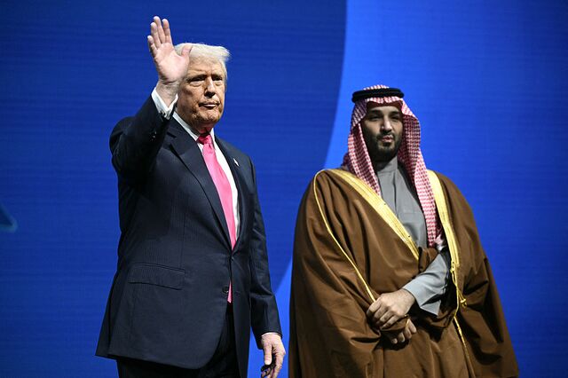 Crown Prince Mohammed bin Salman and US President Donald Trump depart the US-Saudi Investment Forum in Washington, DC in November 2025.
