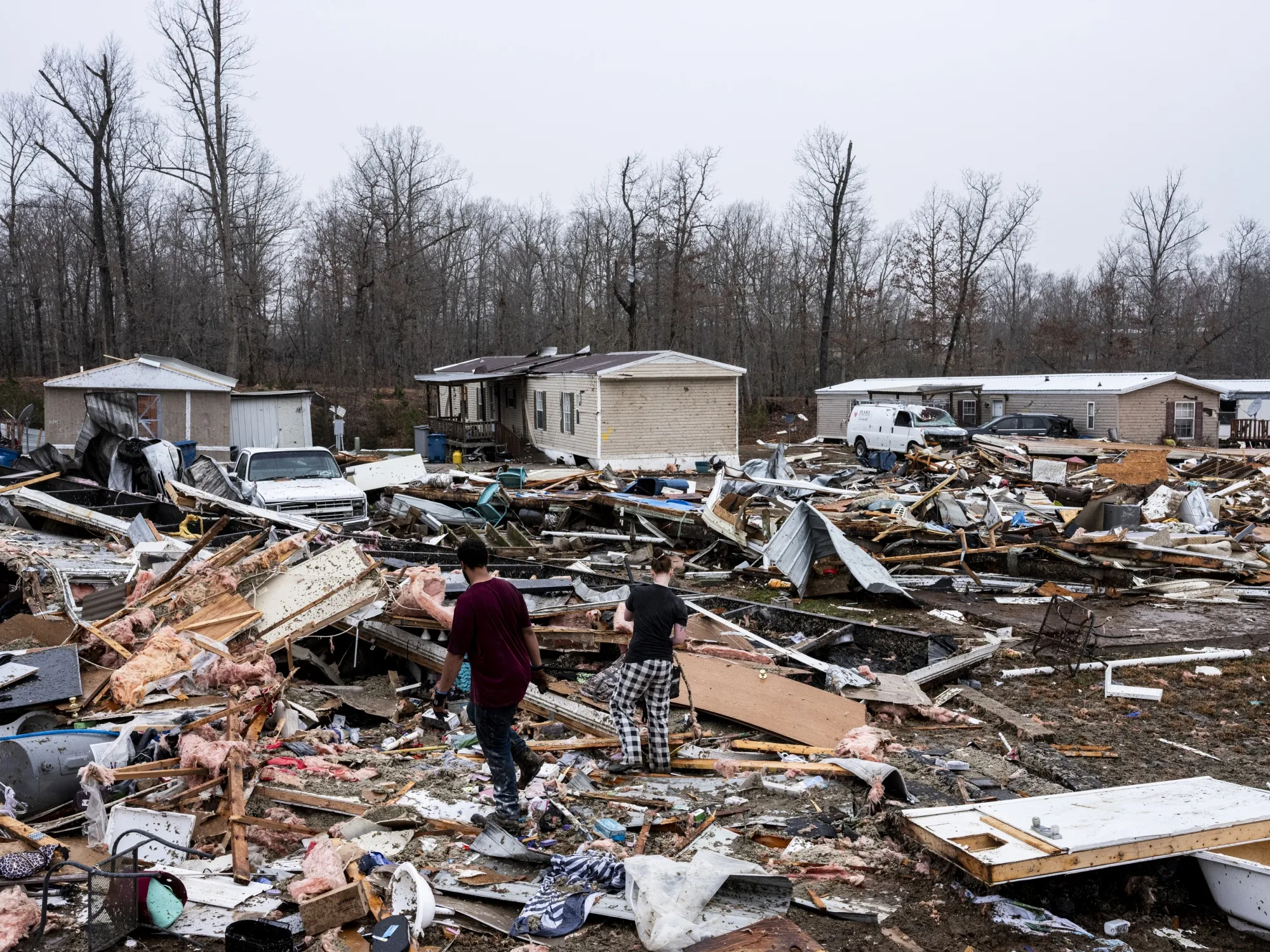 Destroyed homes at a trailer park following severe weather in Poplar Bluff, Missouri, on March 15.