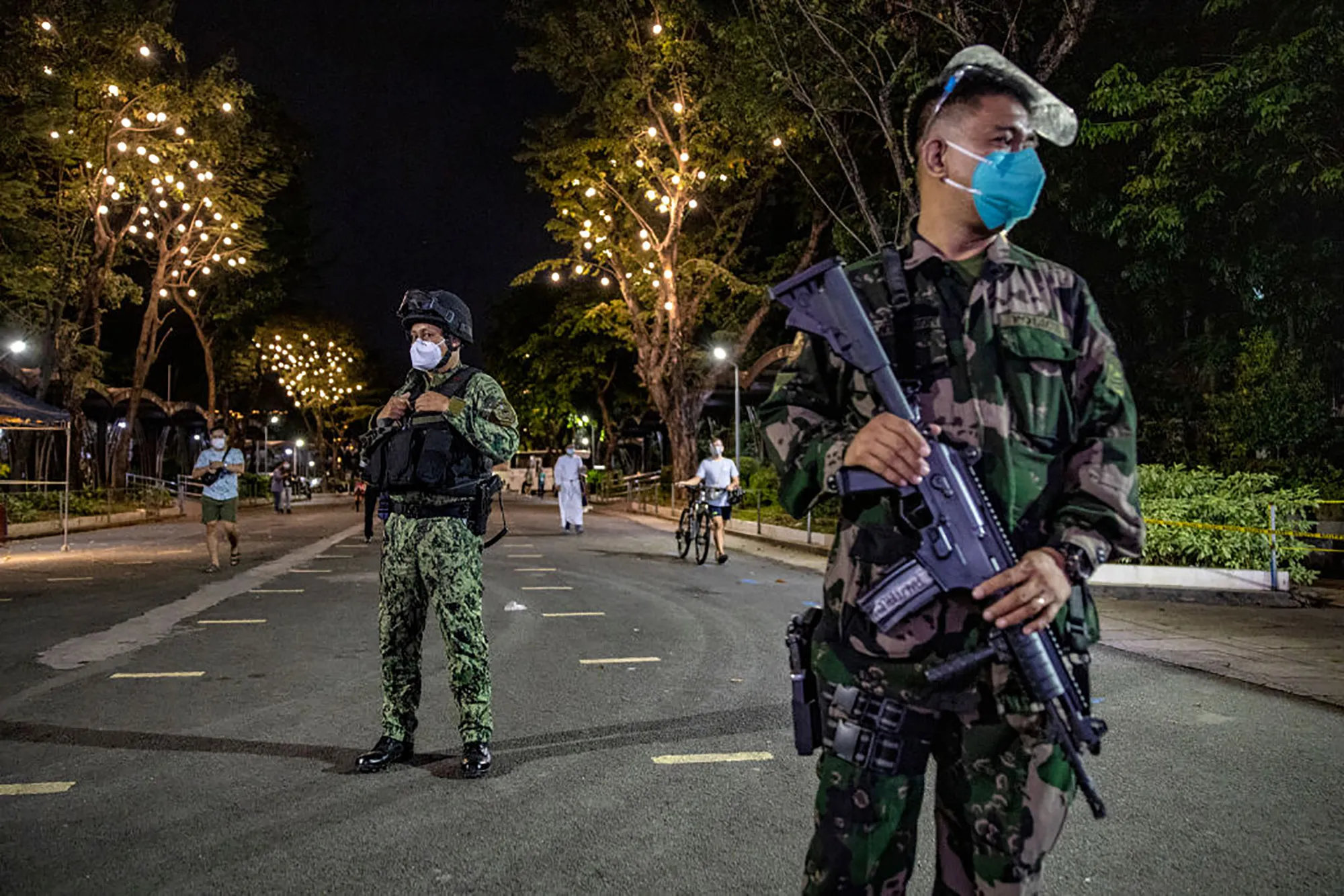 Police officers patrol in Manila, Philippines.&nbsp;