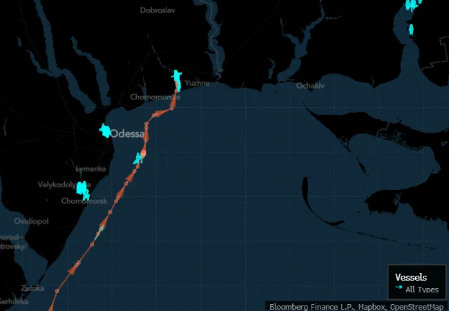 Ship tracking data shows New Legacy ship in Pivdennyi port harbor