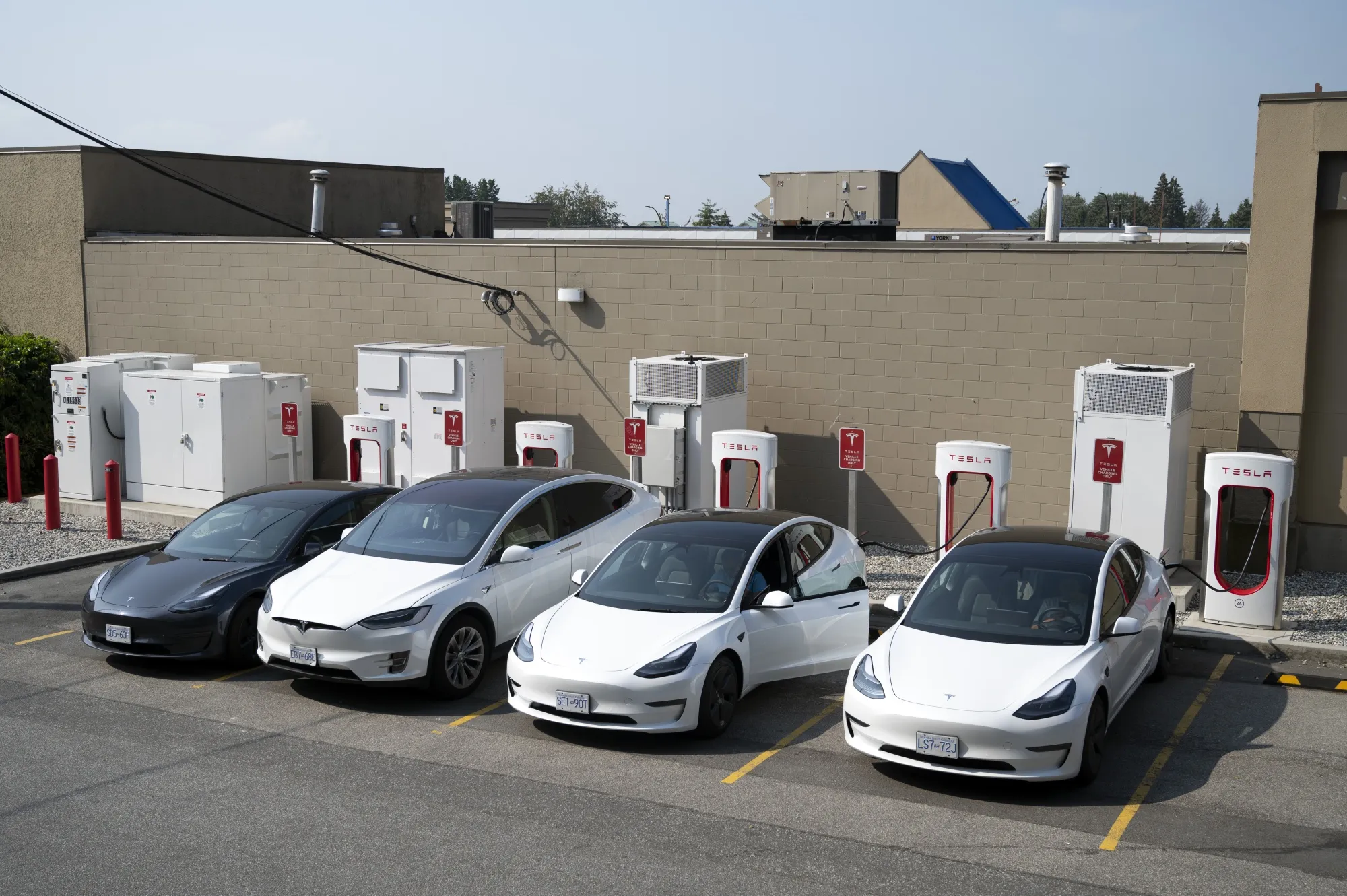 A Tesla Supercharger station in North Vancouver, British Columbia.