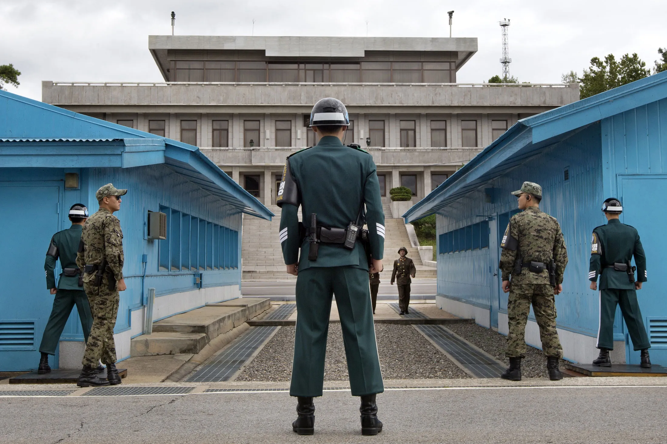 South Korean soldiers look towards North Korea on the border of the Demilitarized Zone in Panmunjom, South Korea, in this 2013 file photo.
