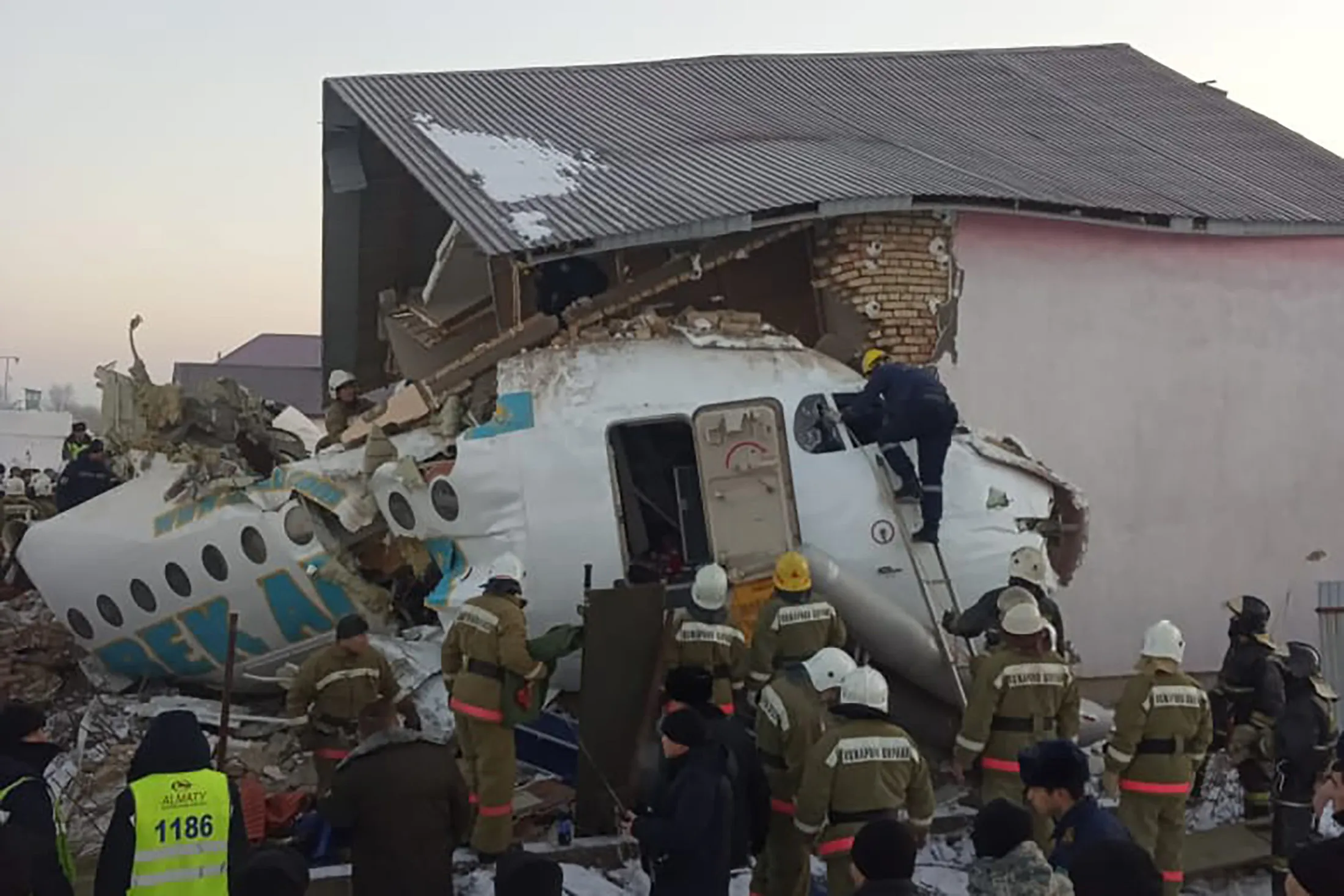 The crash site of the Bek Air aircraft near Almaty on Dec. 27.