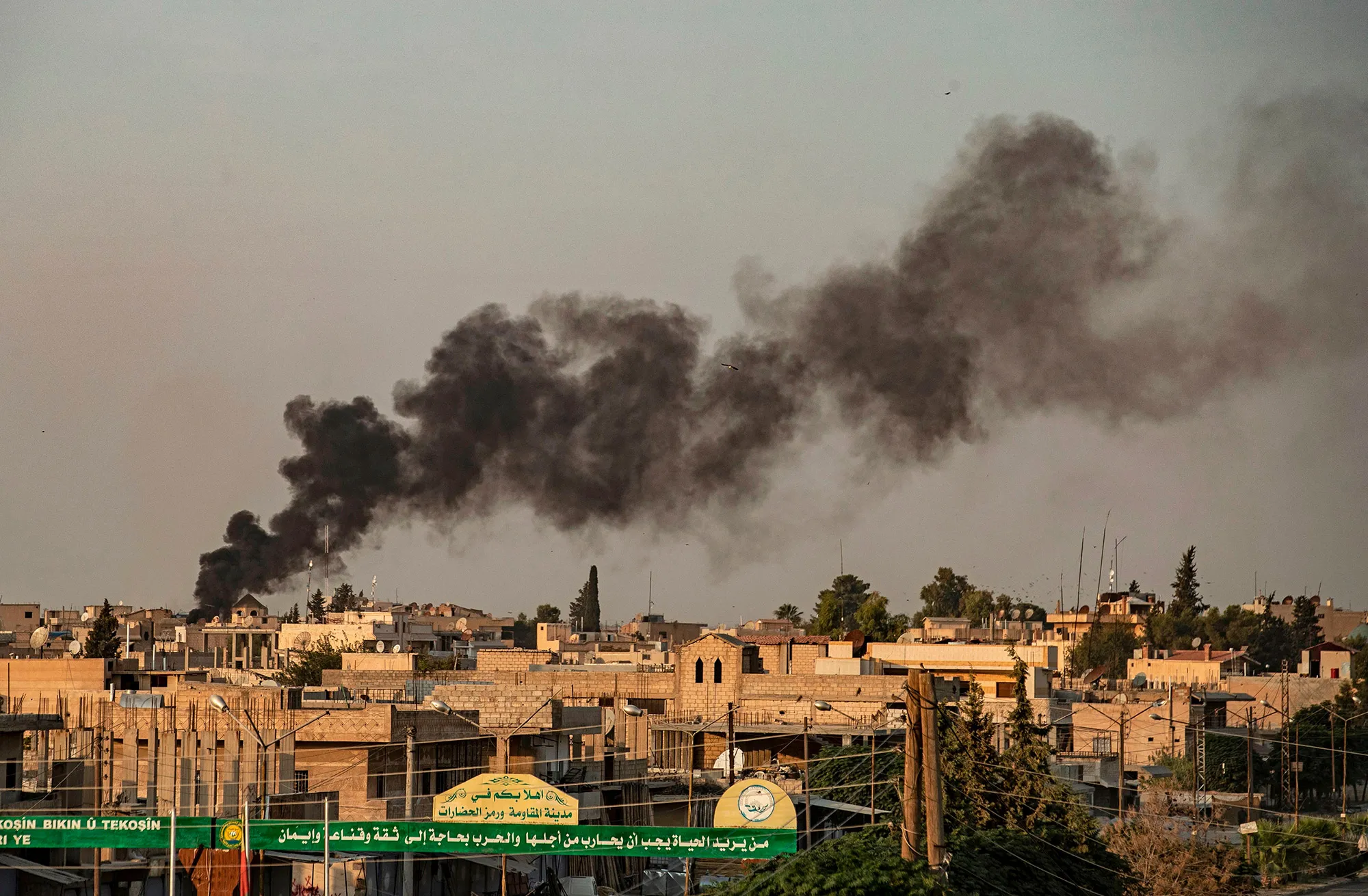 Smoke following Turkish bombardment on&nbsp;Ras al-Ain in the Hasakeh province, Syria..&nbsp;