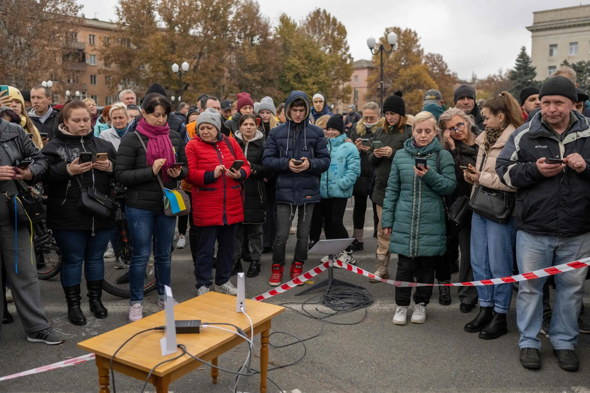 Residents use internet from the Starlink network in&nbsp;Kherson, Ukraine on Nov. 13.