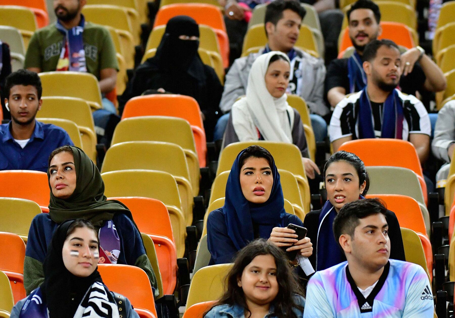 Fans in the stands ahead of the Supercoppa Italiana final between Juventus and AC Milan at the King Abdullah Sports City Stadium in Jeddah on Jan. 16.