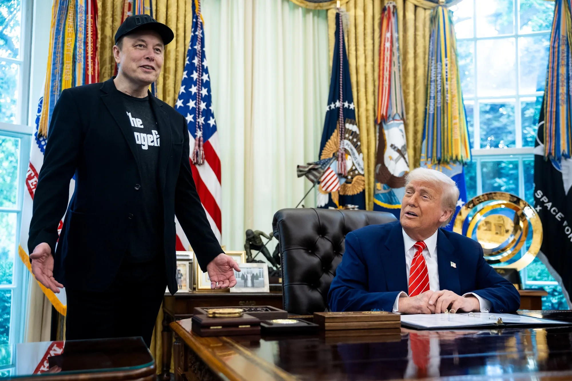 US President Donald Trump, right, and Elon Musk, in happier times, a week ago.