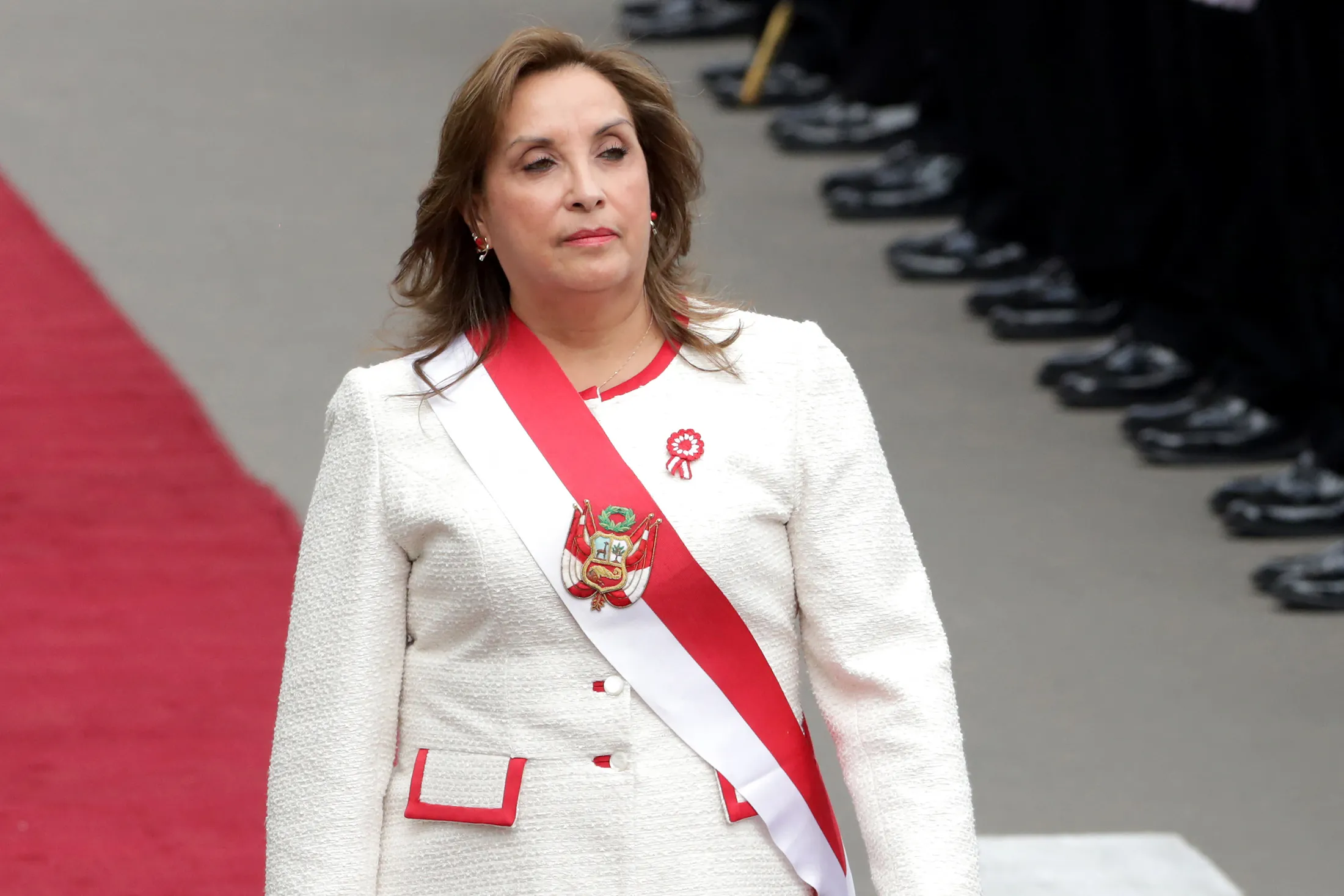 President Dina Boluarte arrives to deliver an address to the nation on Independence Day at the National Congress in Lima on July 28.
