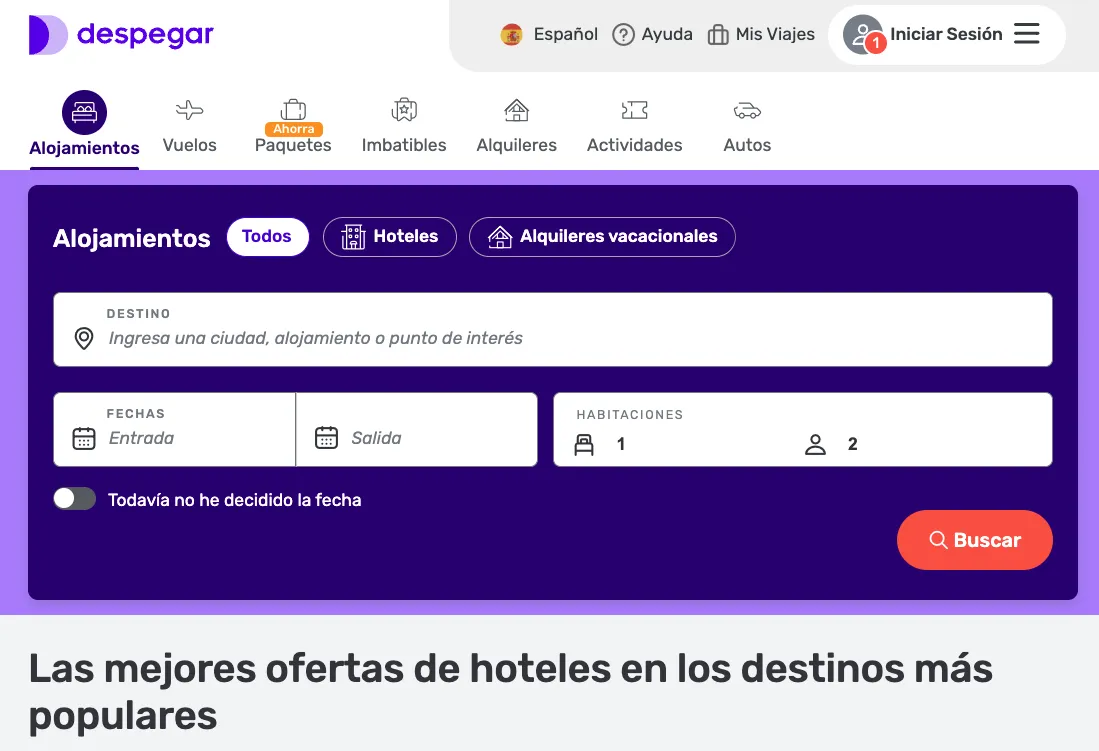 The&nbsp;Despegar website.