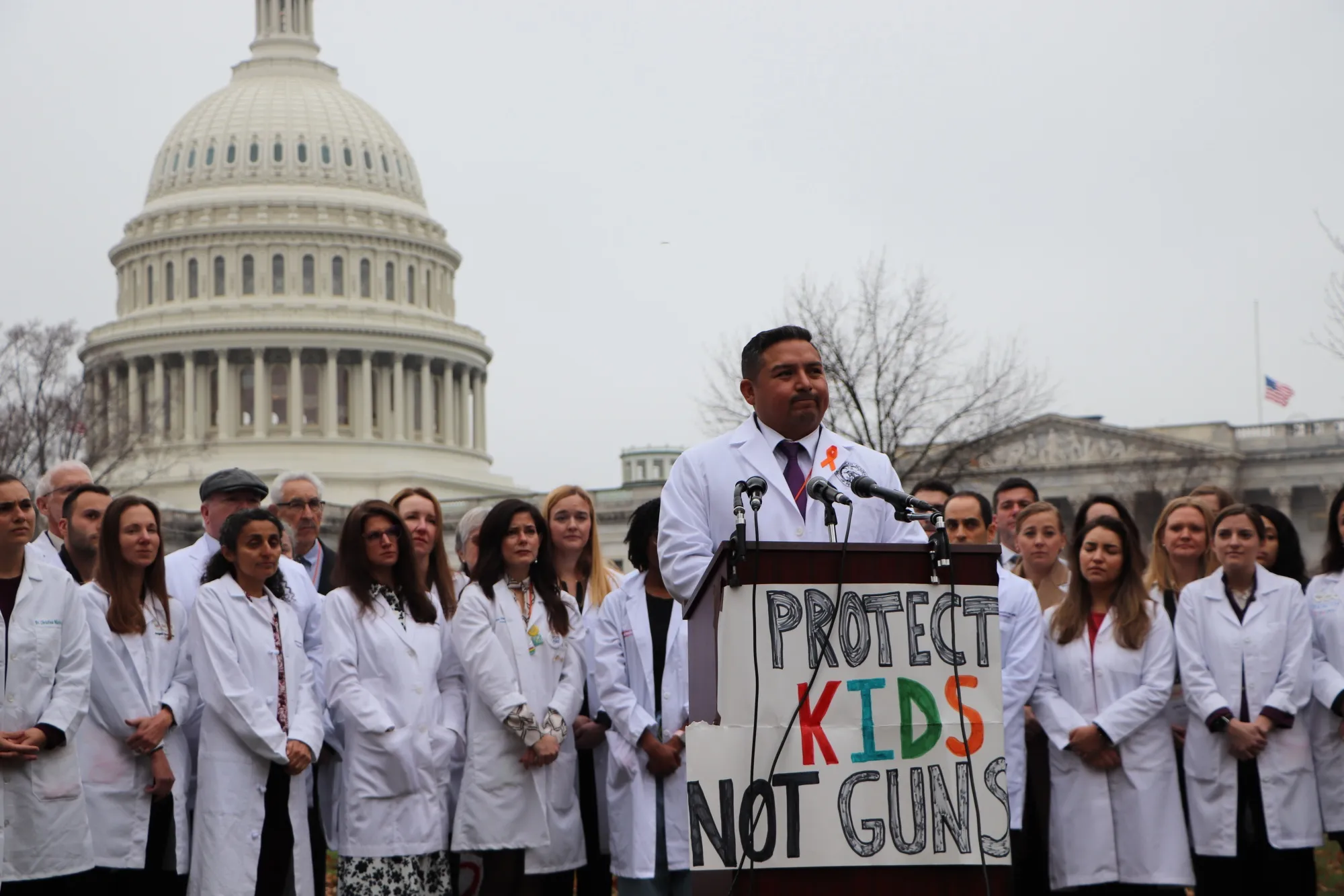 Roy Guerrero, a pediatrician from Uvalde, Texas, speaks outside the US Capitol on Dec. 7&nbsp;about his experience treating victims of the mass shooting at Robb Elementary School.