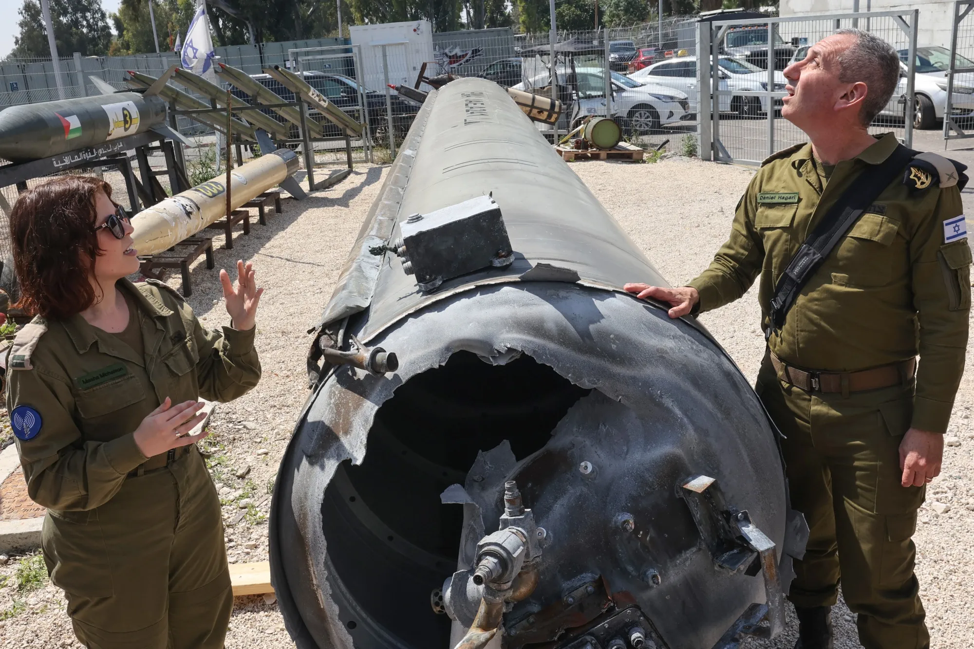 An Iranian ballistic missile which fell in Israel on the weekend, at the Julis military base near the southern Israeli city of Kiryat Malachi on April 16.