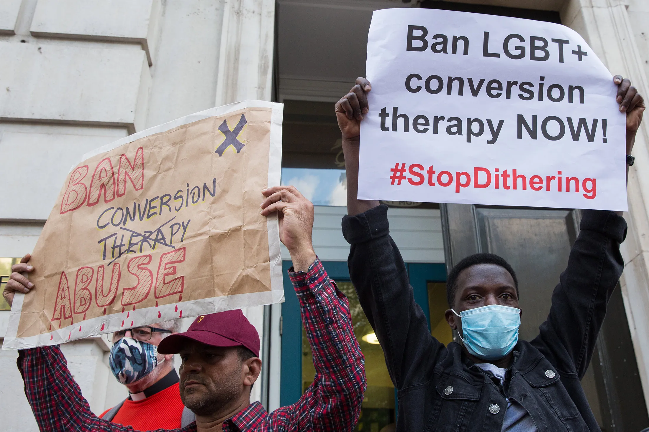 Demonstrators protest against conversion therapy&nbsp;in London last year.&nbsp;