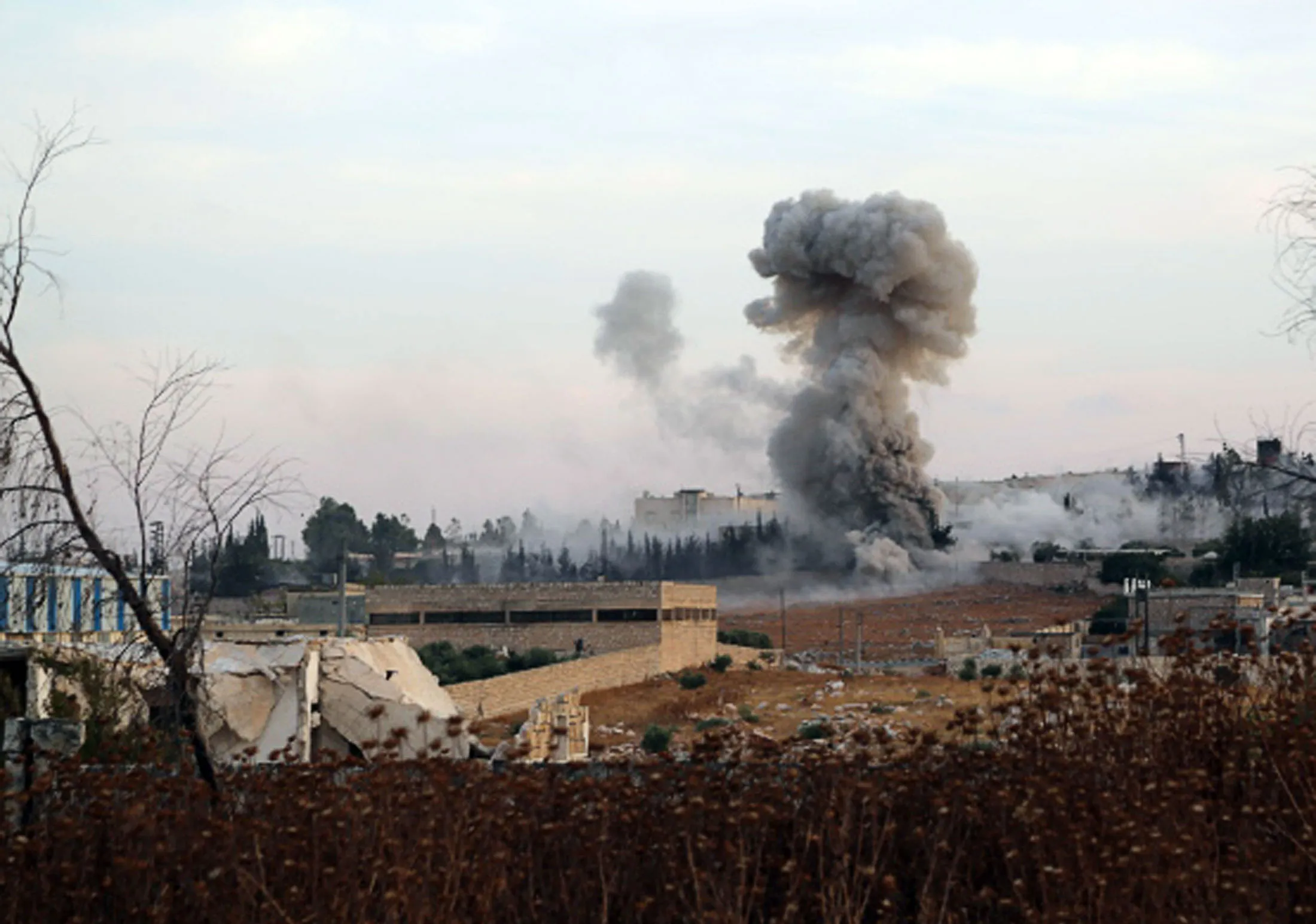 A Russian airstrike west of Aleppo, Syria in October.
