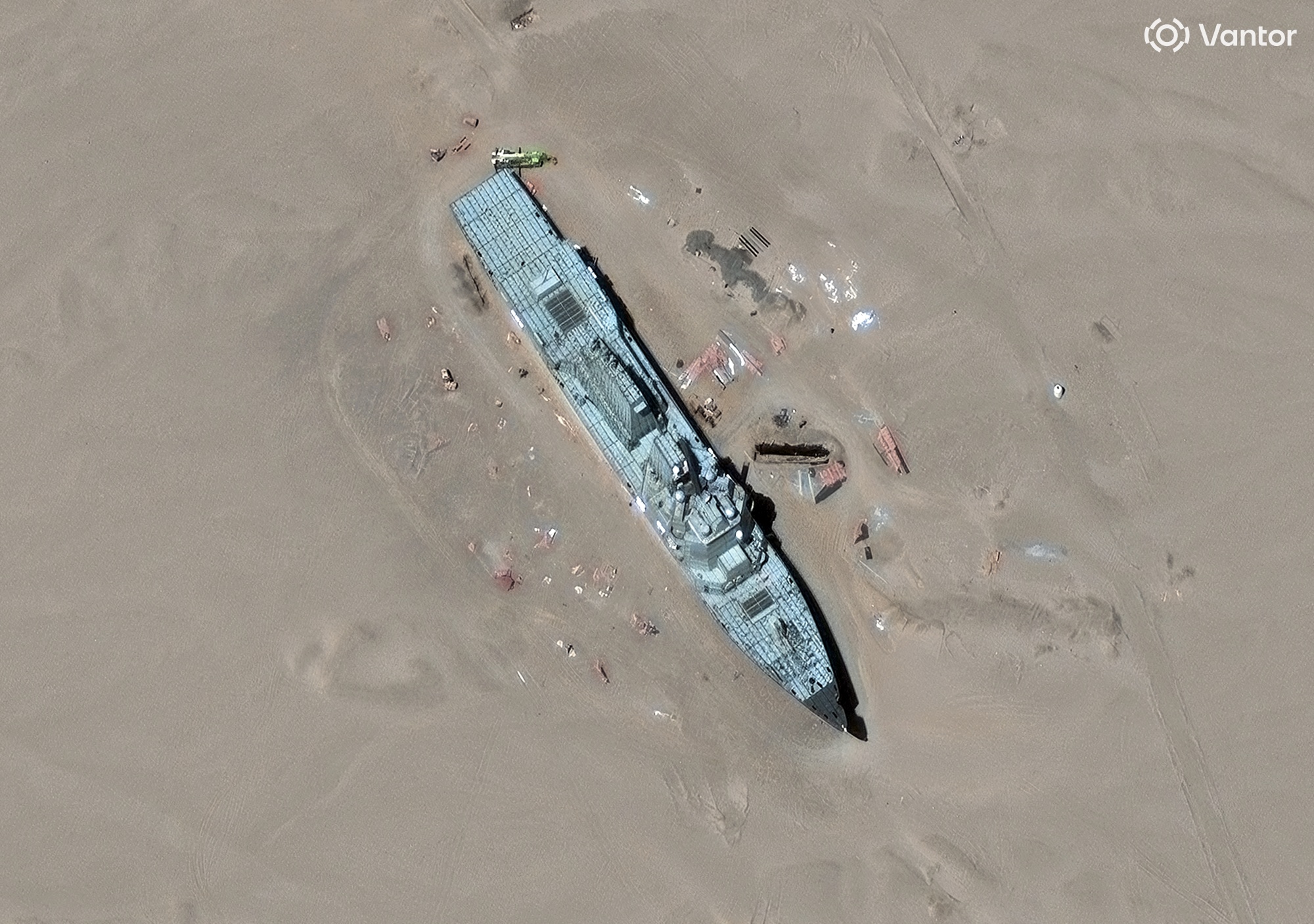 A mock-up of an Arleigh Burke-class destroyer for weapons test in Taklamakan Desert in China on May 11.