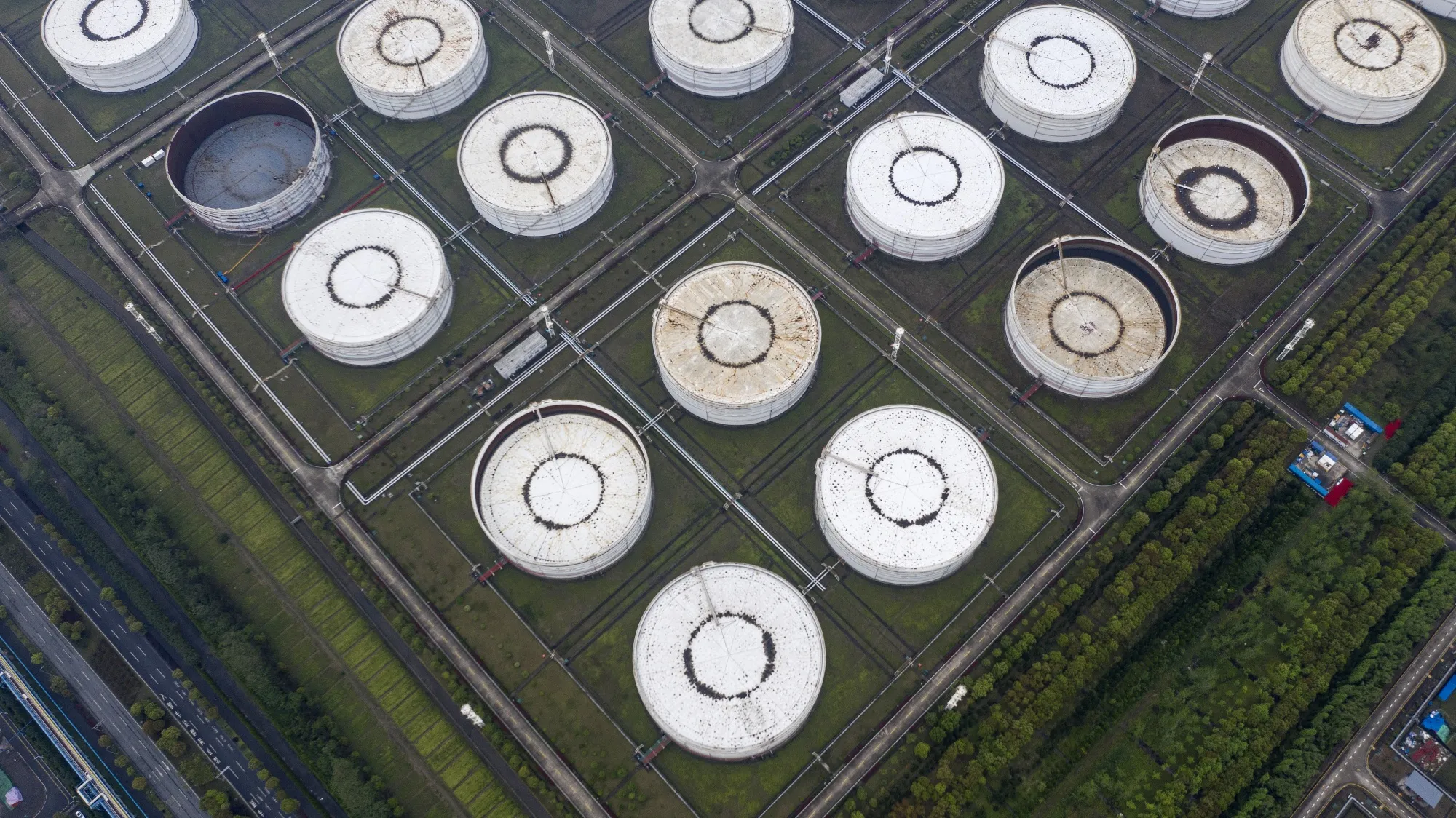Oil storage tanks on the outskirts of Ningbo, Zhejiang Province, China.