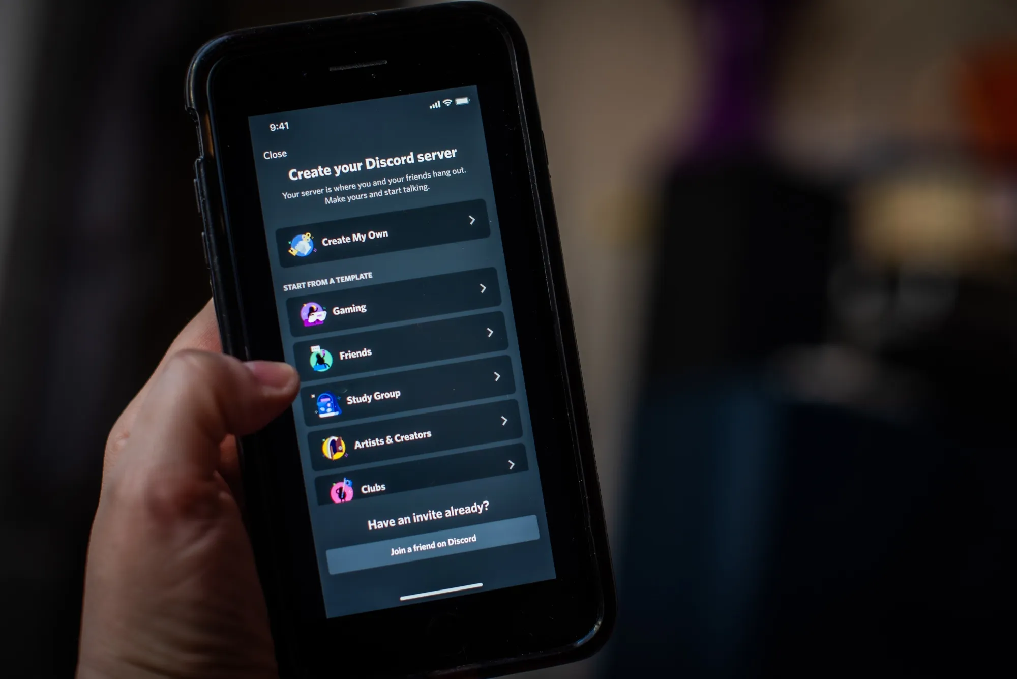 Servers on the Discord Inc. app.