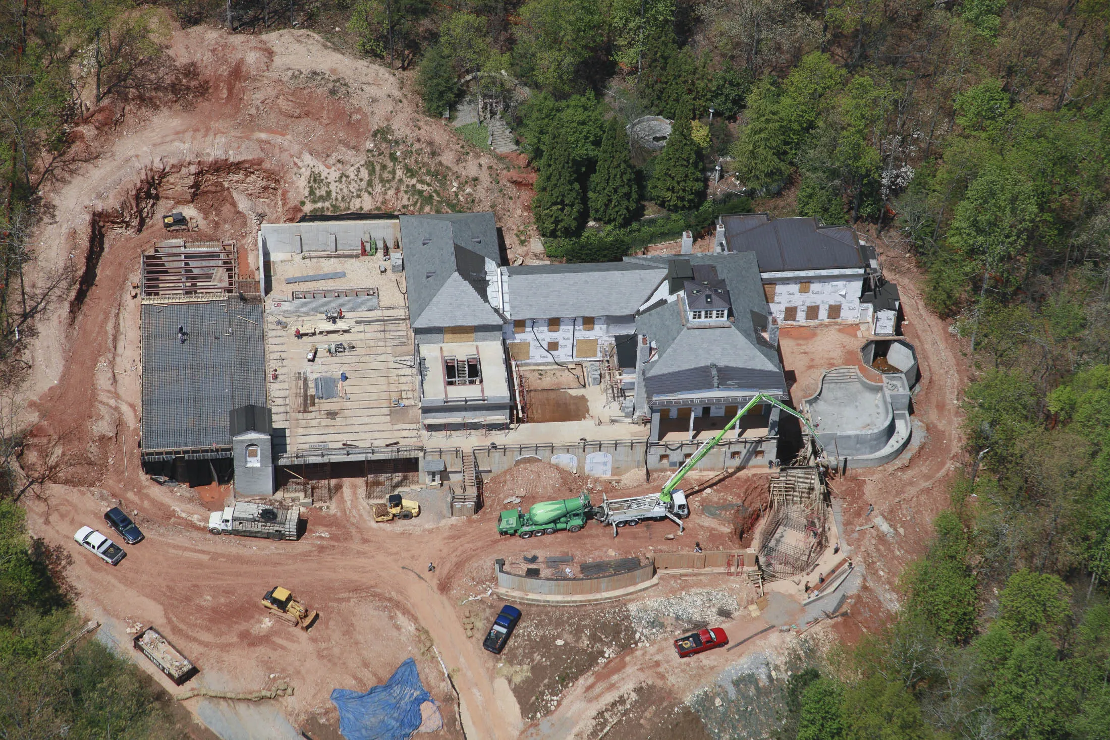 An undated photo of the house, under construction.