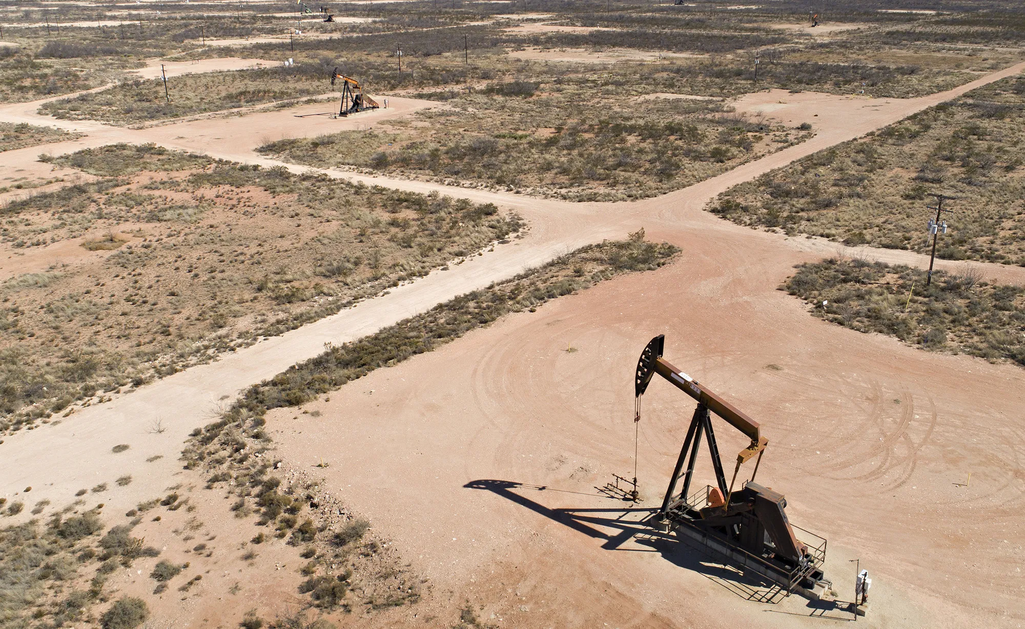 Pumpjacks operate on oil wells in the Permian Basin.
