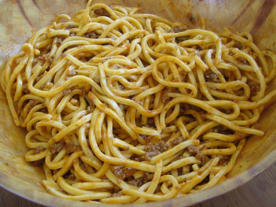 A dish of egg Pici, a pasta typical of southern Tuscany.