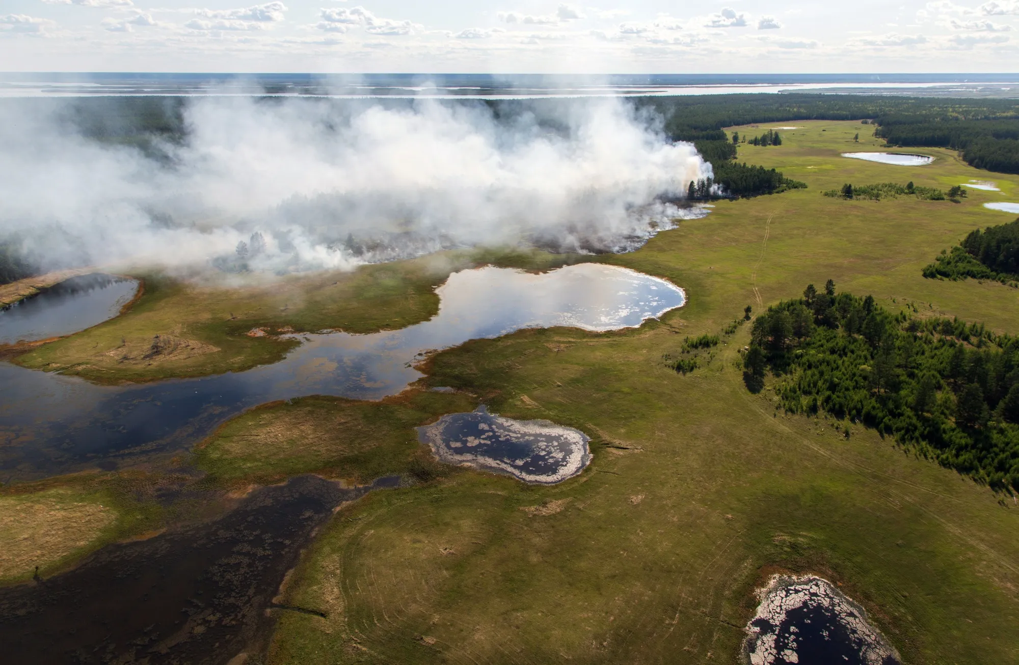 A forest fire burns in central Yakutia, Russia on June 2, 2020.&nbsp;
