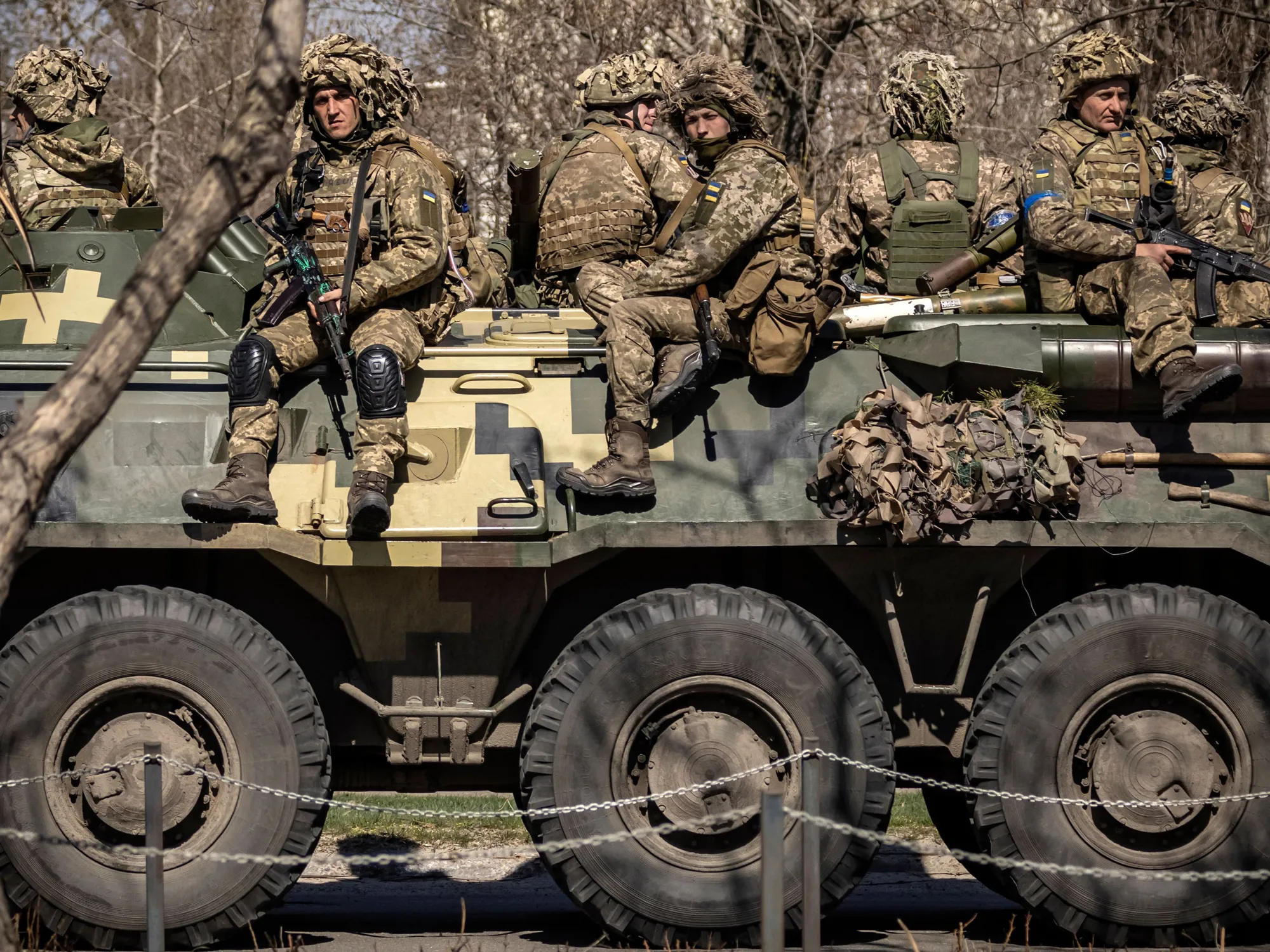 Ukrainian soldiers in the city of Severodonetsk in the Donbas region&nbsp;on April 7.