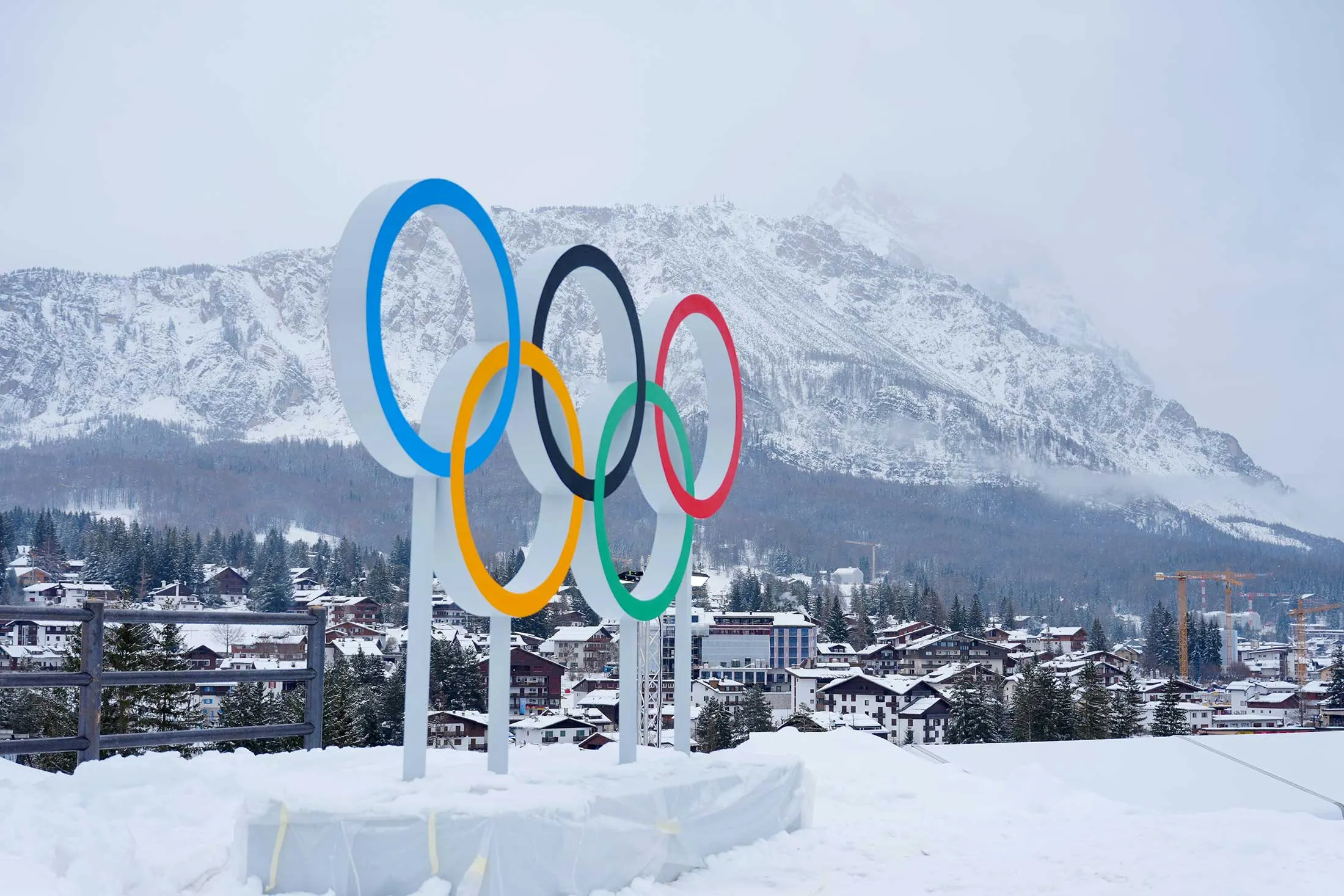 The Olympic rings at&nbsp;the Sliding Center in Cortina, Italy.