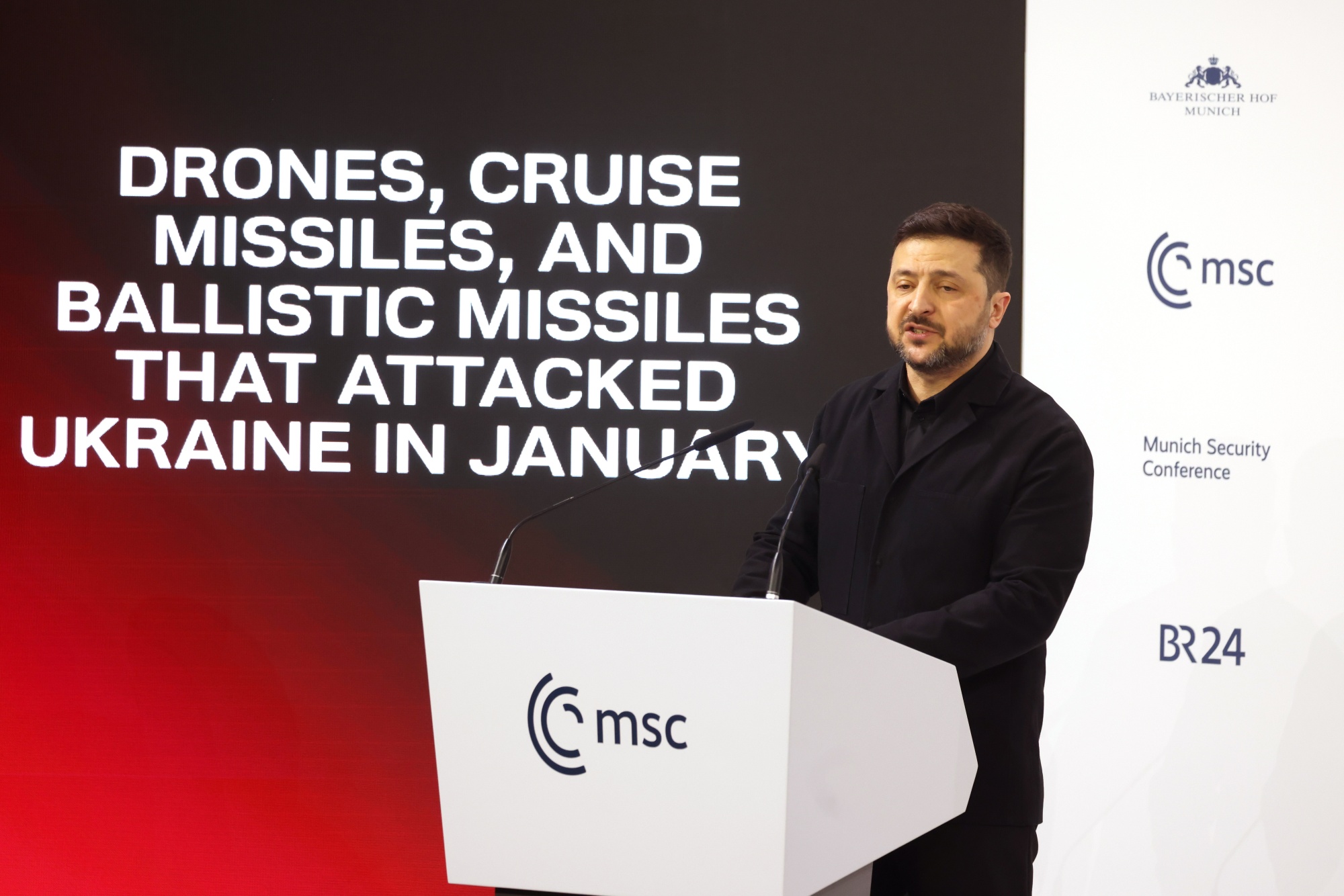 Volodymyr Zelenskiy&nbsp;at the Munich Security Conference in Munich.