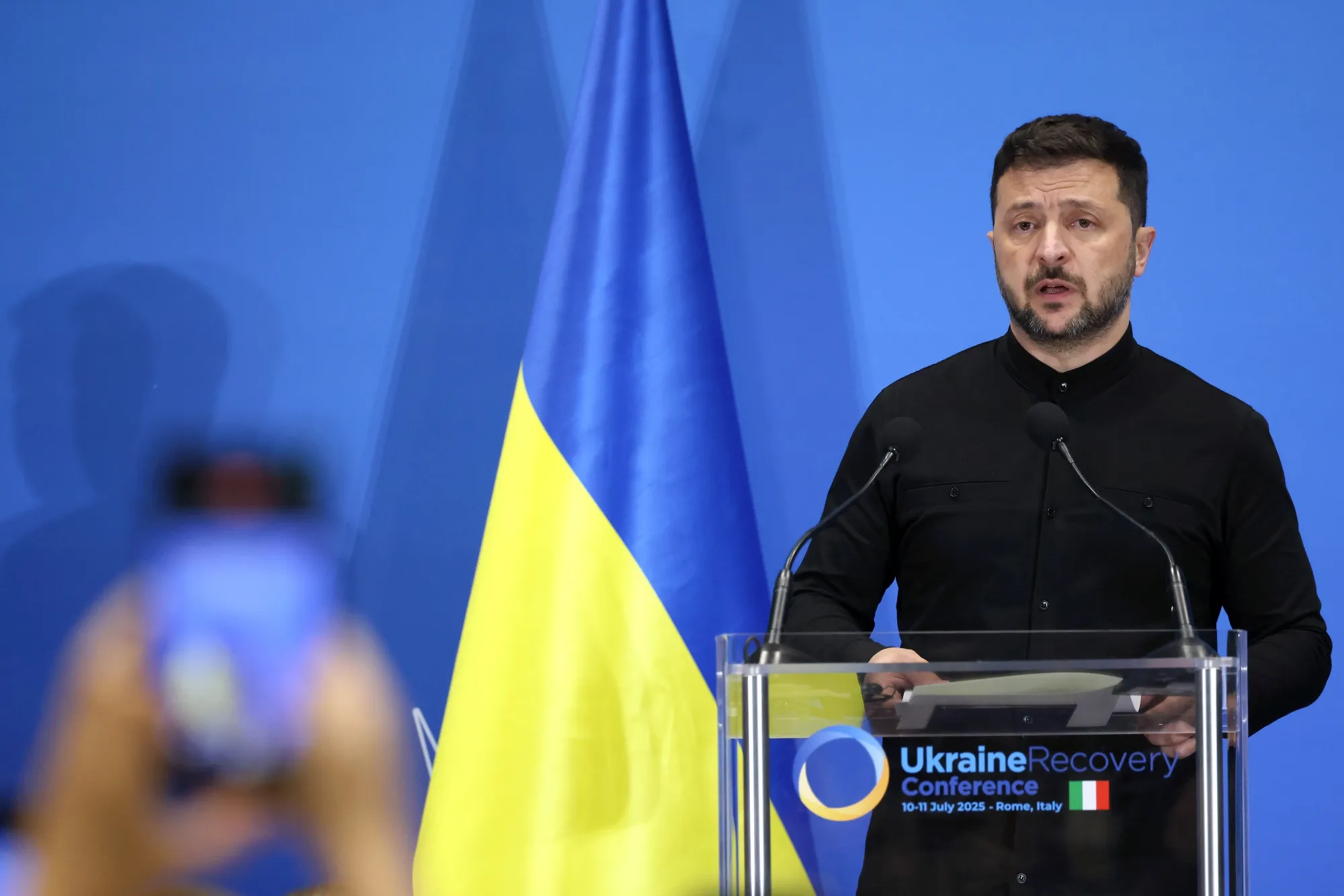 Ukraine’s President Volodymyr Zelenskiy during a news conference in Rome on July 10.