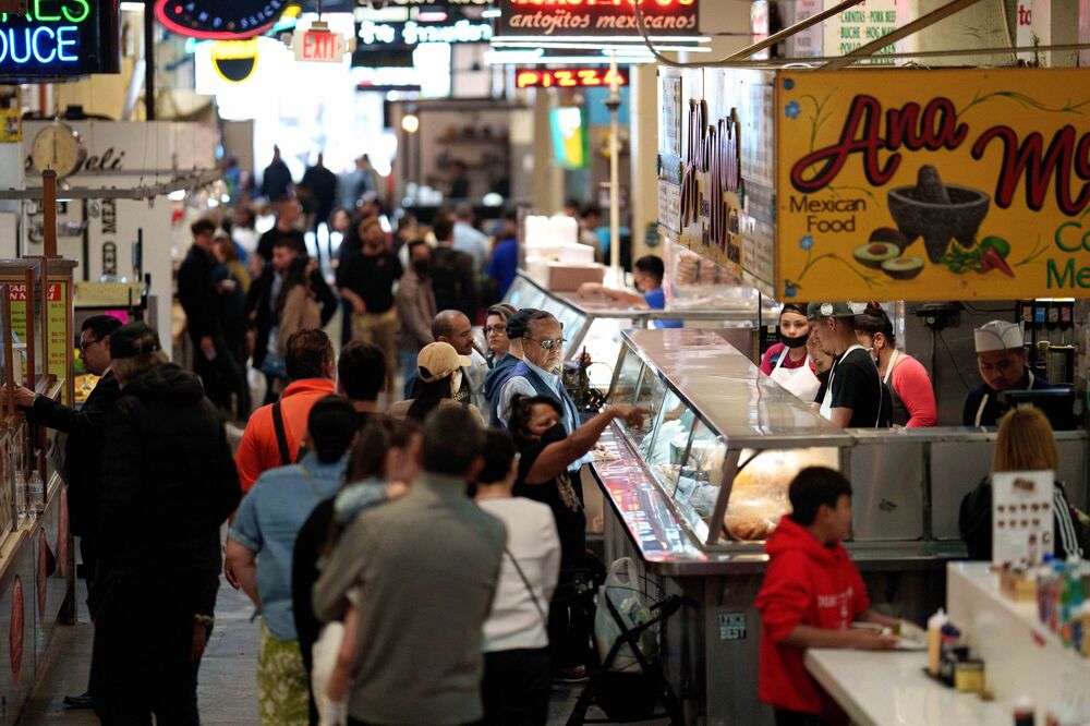 Diners at Grand Central Market in Los Angeles, California, US, on Wednesday, May 22, 2024. 