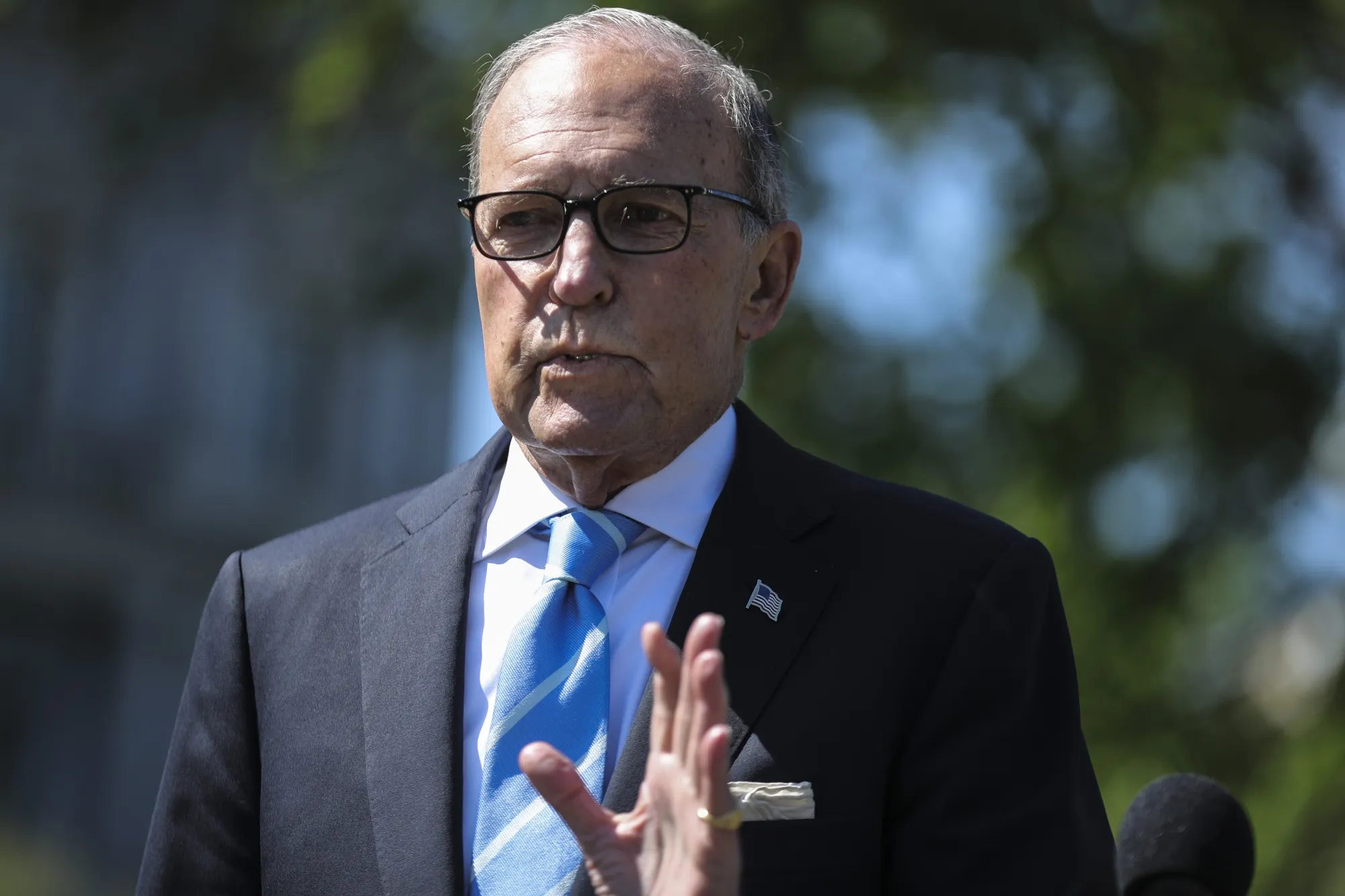 Larry Kudlow, director of the U.S. National Economic Council, speaks to members of the media in Washington on April 9, 2020.&nbsp;