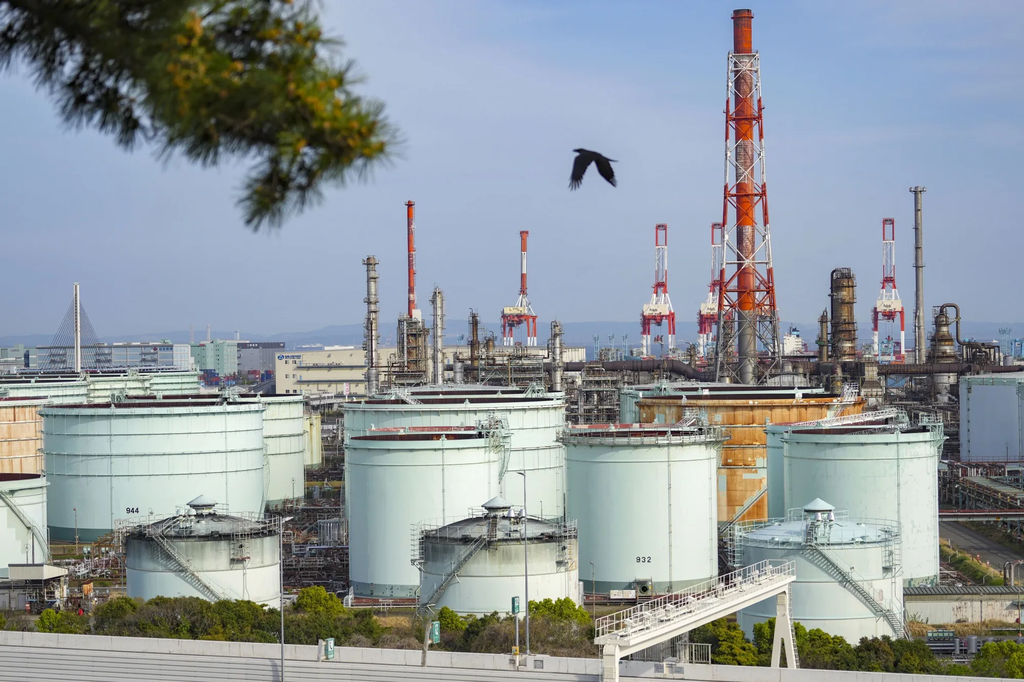 Oil Tanks in Japan After Iranian Assault on Israel 