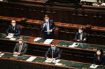 Giuseppe Conte delivers a speech to the lower house of parliament at Palazzo Montecitorio in Rome on Jan. 18.&nbsp;