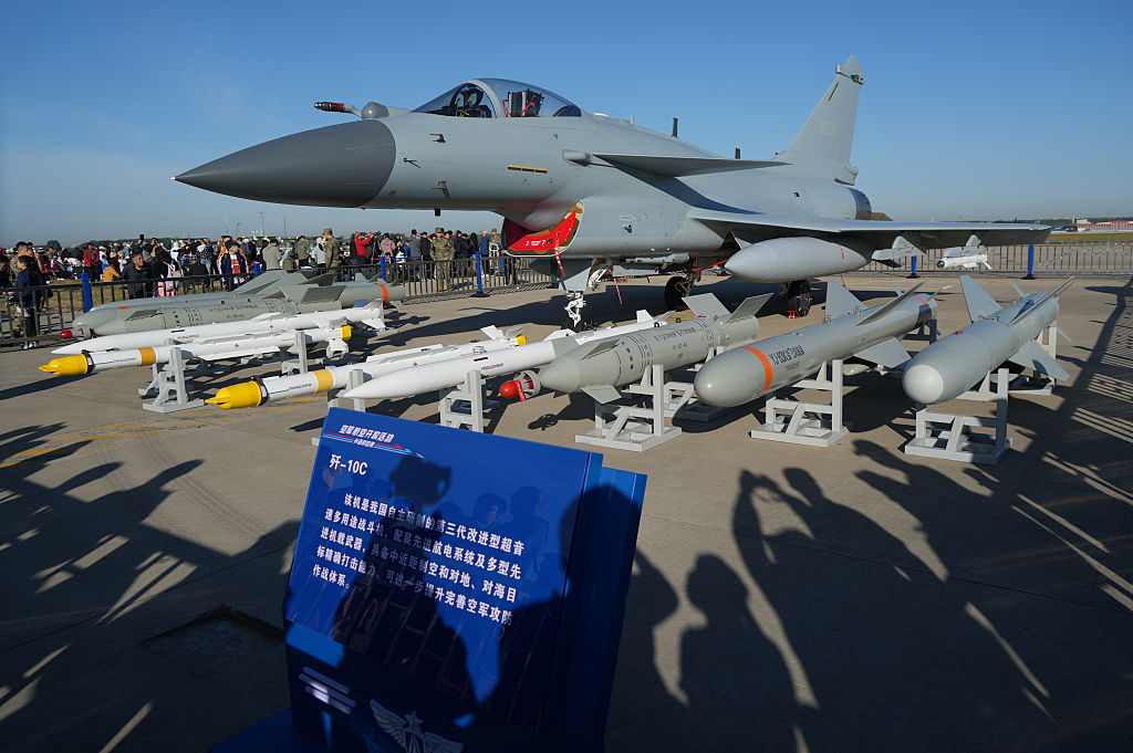 A J-10C fighter jet on display during aviation open-day activities of the Chinese People’s Liberation Army.