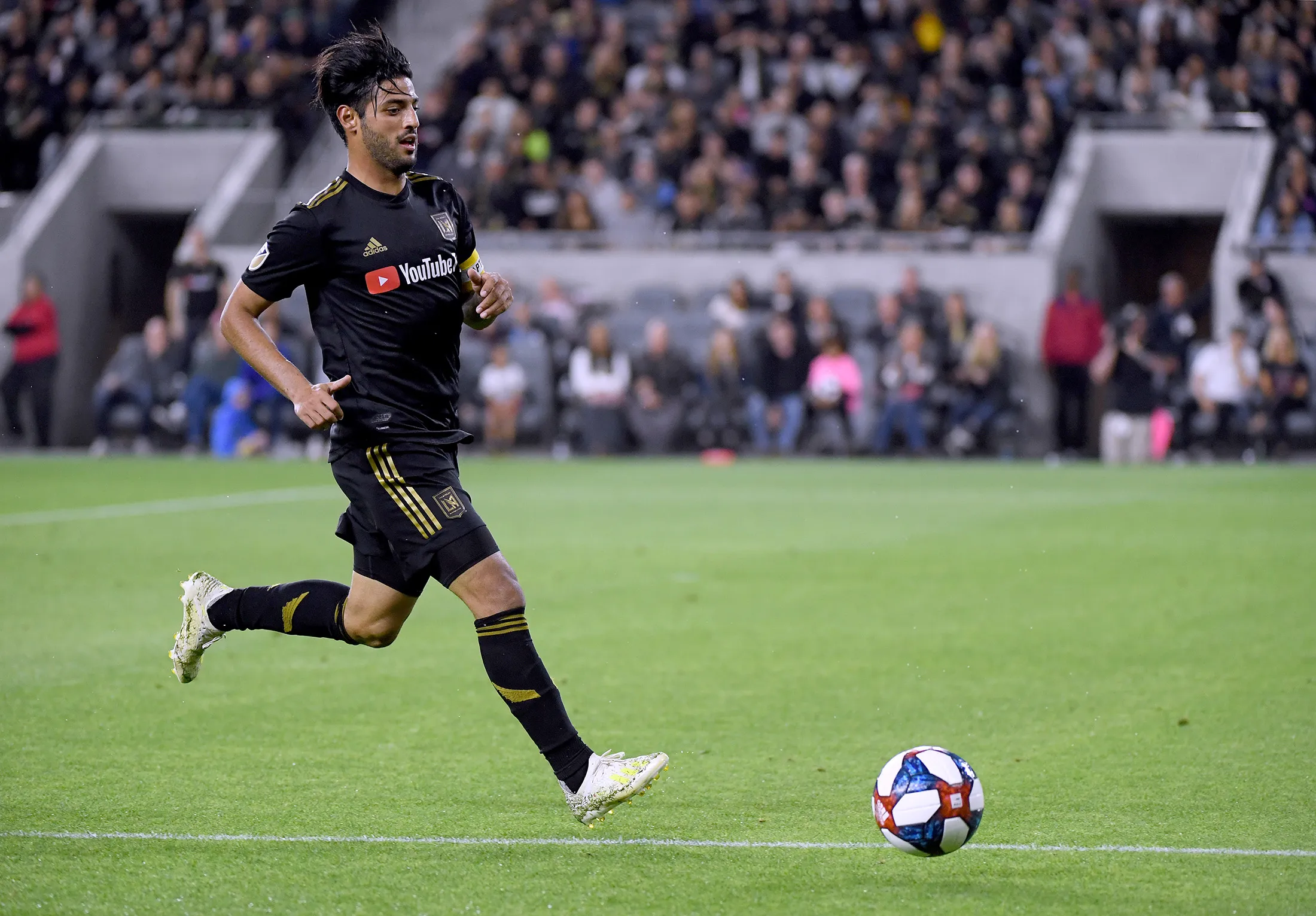 LAFC’s Carlos Vela chases down a ball during a match on April 13.