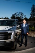 Ford Motor Chief Executive Officer Jim Farley with the F-150 Lightning.
