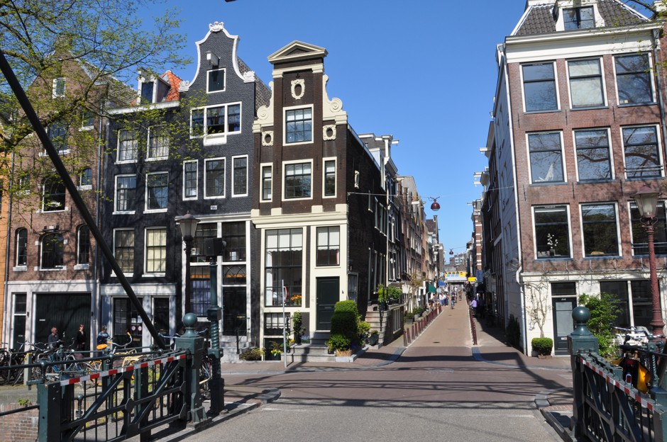 Amsterdam, Holland, Street Scenes, Row Luxury Shops, Townhouses in
