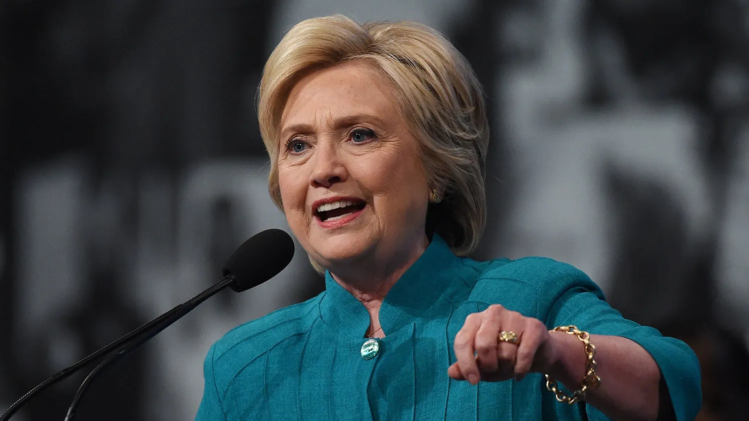 Democratic presidential candidate Hillary Clinton speaks at an American Federation of State, County and Municipal Employees convention on July 19, 2016, in Las Vegas.
